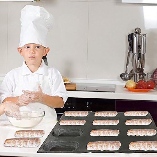 Bluedrop Silicone Baby Sandwich Forms Hot Dog Bread Molds Eclair Sheets Non Stick Bakery Trays Rolls Baking Sheets 12 Caves 6.5 Inch