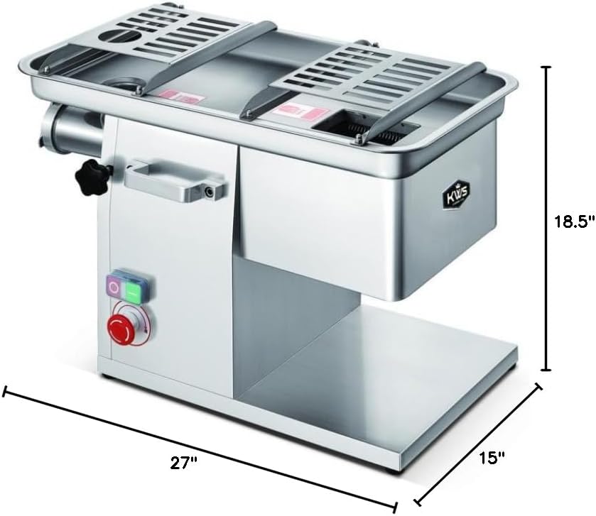 KWS JQ-58 Duo Function Commercial 1950W 2.6HP Electric 3mm Fresh Meat Cutter + Stainless Steel Meat Grinder All in One Grinding and Slicing Machine for Restaurant/Deli/ Butcher Shop