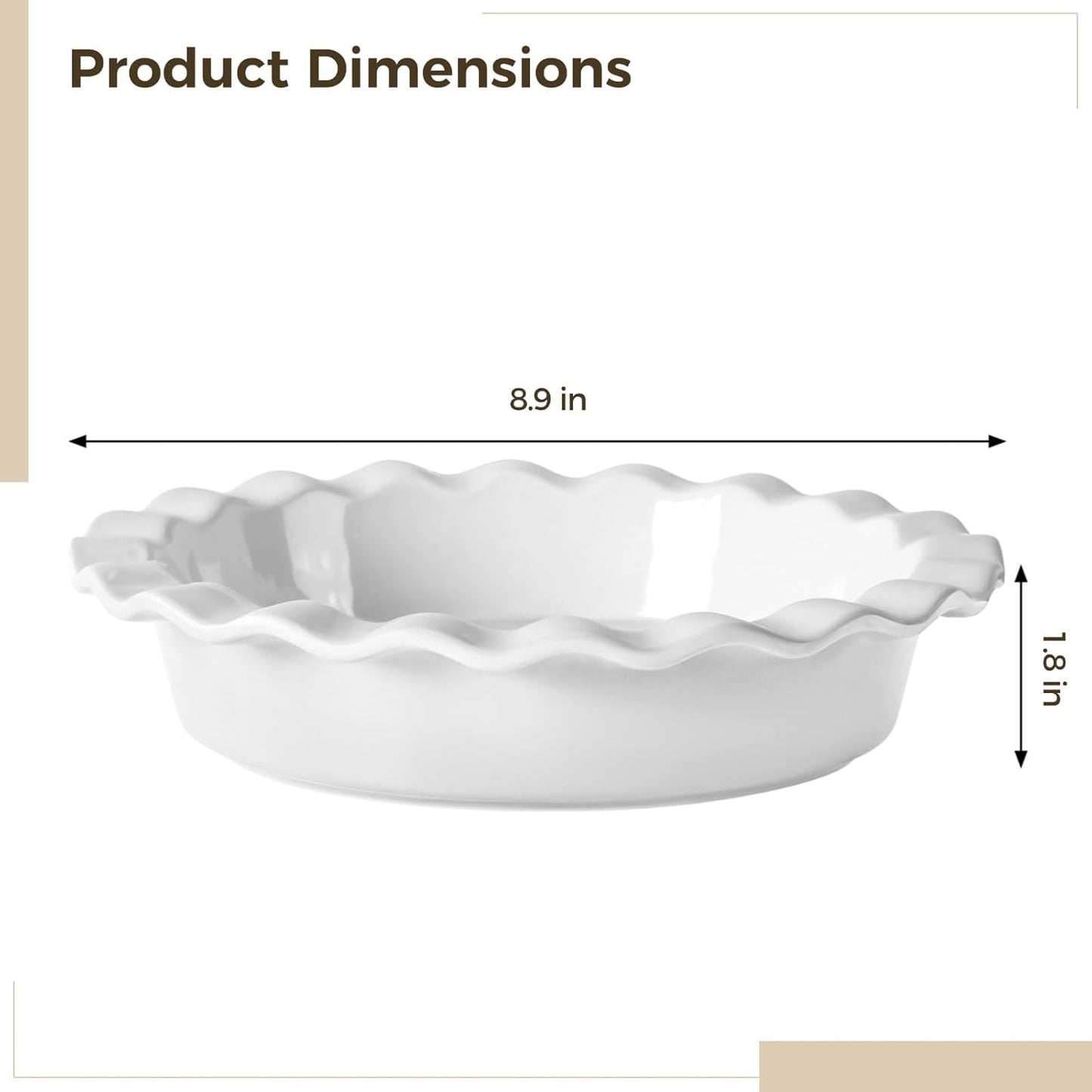 Homaisson Ceramic Pie Pans for Baking, 9.8 in Round Pie Dishes with Fluted Edges, Round Baking Dish, for Apple, Quiche, Pot Pies, Tart, Set of 2, White