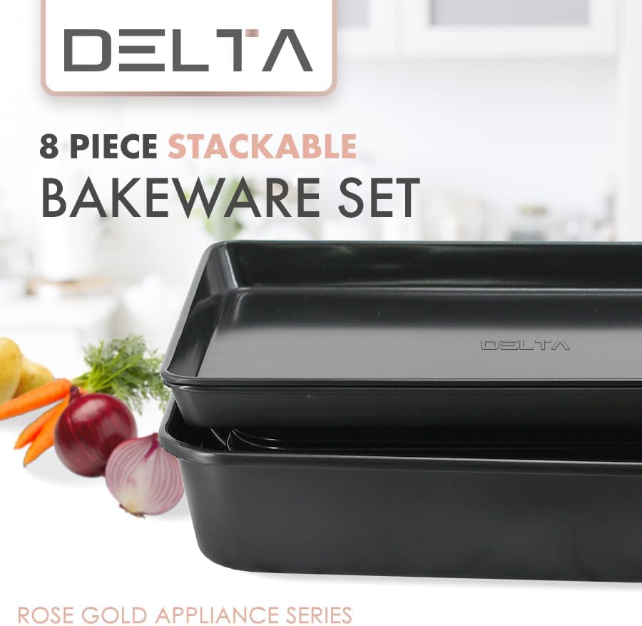 Nonstick Ceramic Bakeware Set – 8 Piece Baking Pans Set, Oven Safe to 450°F, Includes Muffin Pans, Cookie Sheets, Loaf, Roaster, Round & Square Pans, BPA-Free