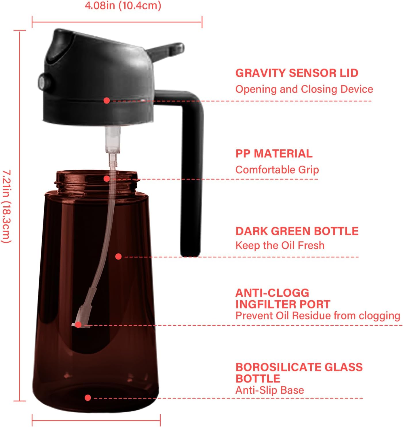 16oz Oil Dispenser Bottle for Kitchen - 2 in 1 Olive Oil Dispenser and Oil Sprayer - 470ml Olive Oil Bottle - Oil Sprayer for Cooking, Kitchen, Salad, Barbecue Black (Wine red with black lid)