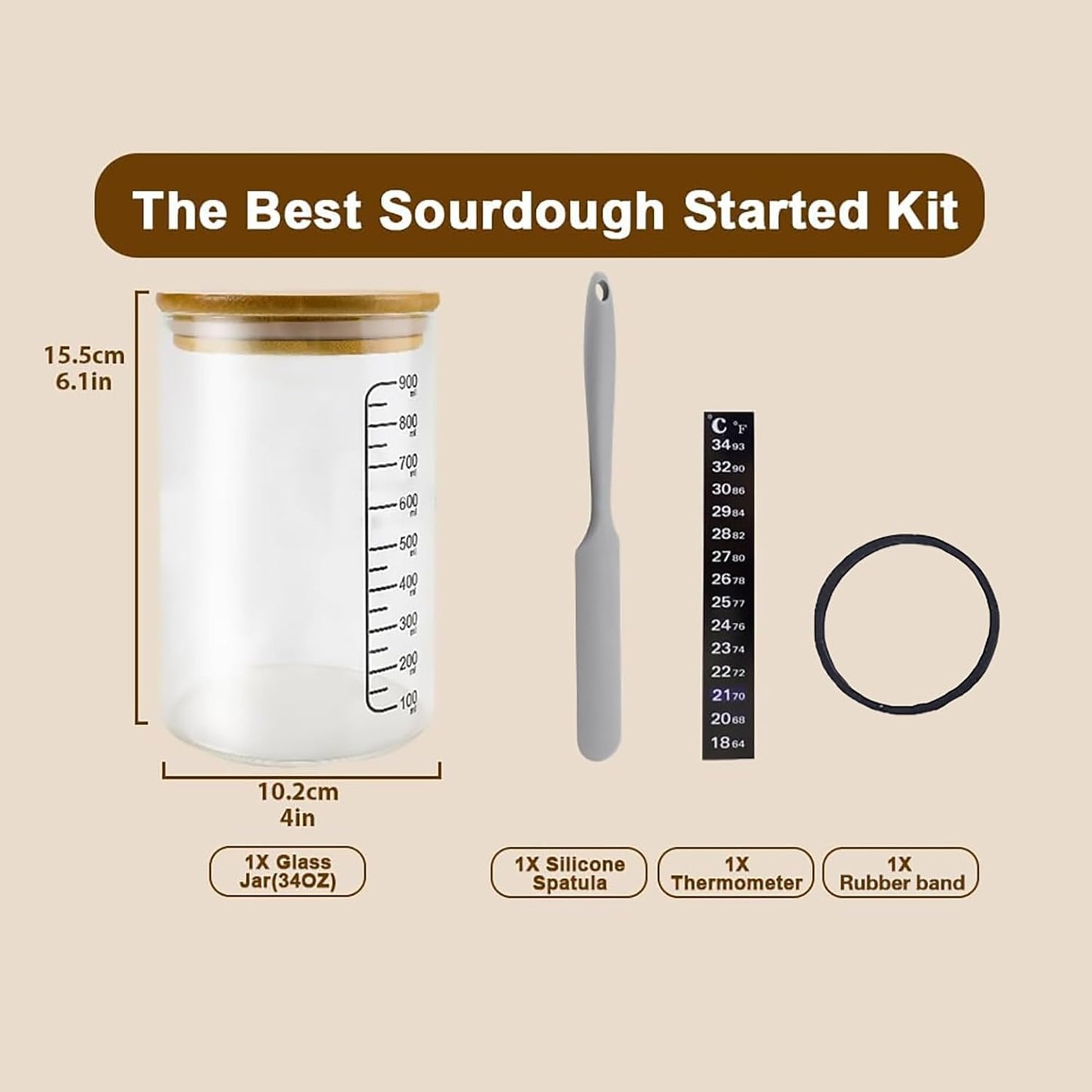 Pro Sourdough Bread Starter Kit - 34 oz sourdough jar with 5 unique features for the perfect sour dough bread & sourdough starter kit - baking supplies (34oz-2pack)