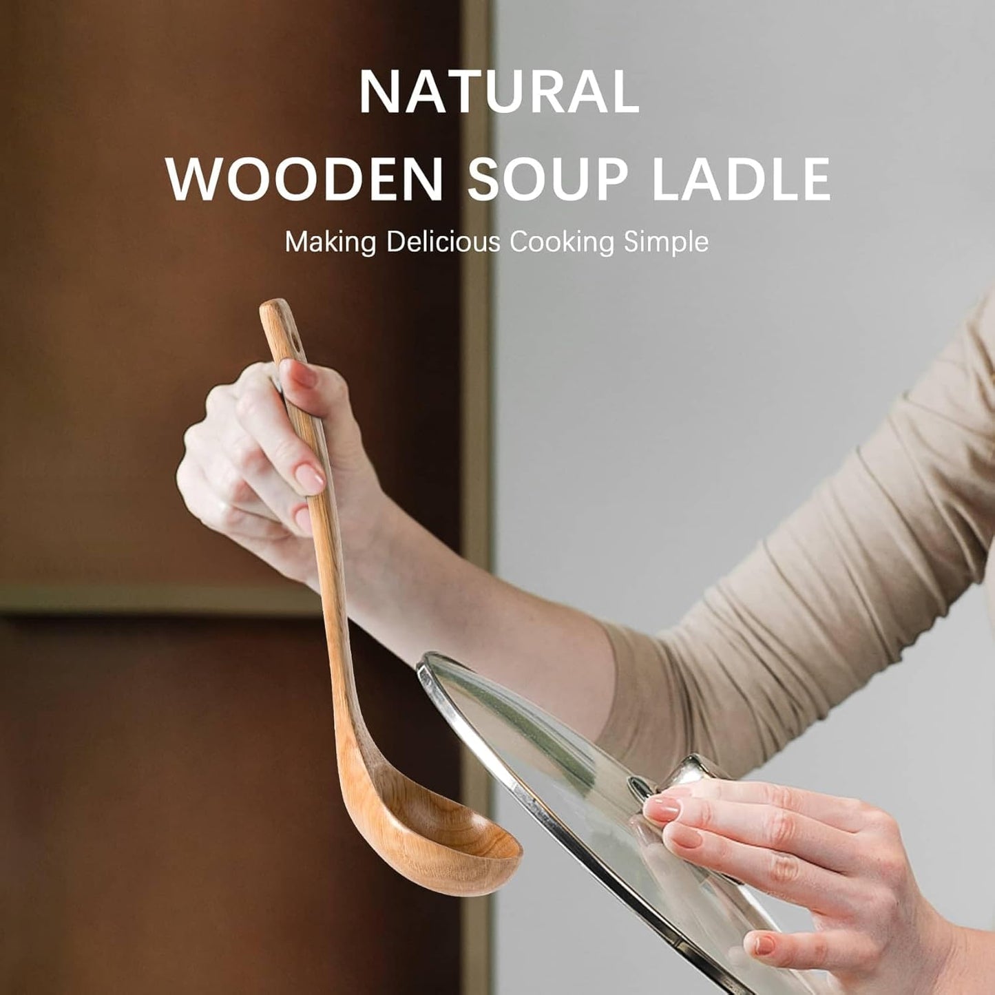 Wooden Soup Ladle, 11.2" Handle, 2 fl oz Medium Scoop Utensil for Serving & Cooking, Schima Wooden Ladle – Wood Spoon for Soup Natural and Sustainable