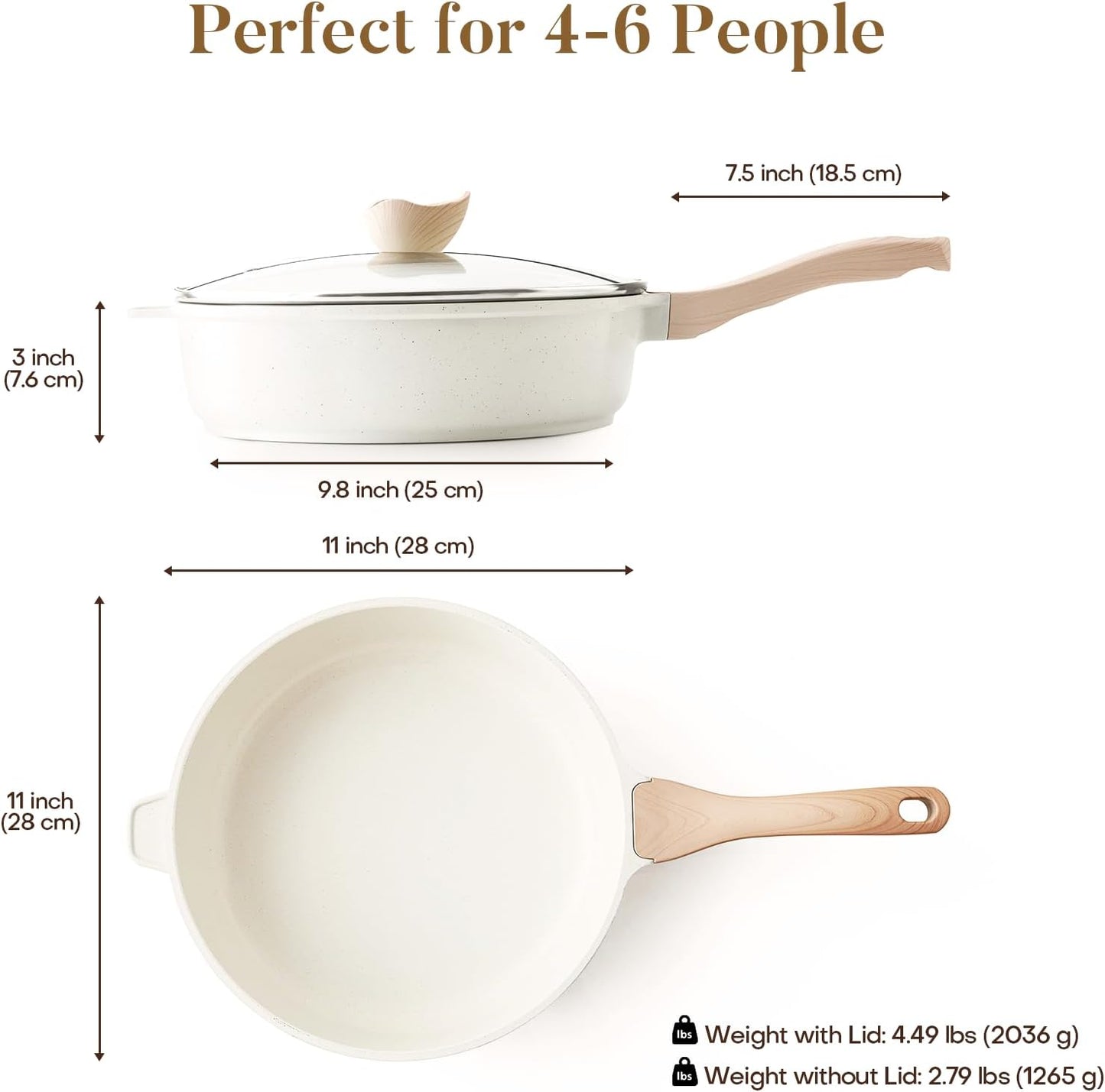 Nonstick Ceramic Deep Frying Pan, 11 Inch Non Toxic Skillet with Lid, Healthy Jumbo Cooker, Saute Pan for Cooking, Induction Cookware, PFOA & PFAS Free (Cream)