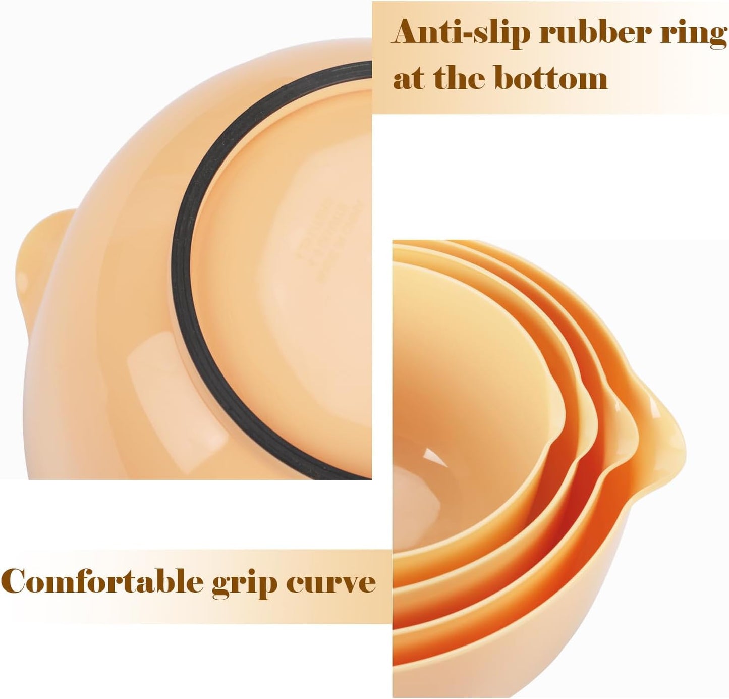 BoxedHome Nesting Plastic Mixing Bowl Set, 4 Piece Mixing Bowl Set with Pour Spouts, Size 1.7, 2.5, 3.5 and 4.5qt, for Prepping, Mixing, Baking, Cooking, Maize