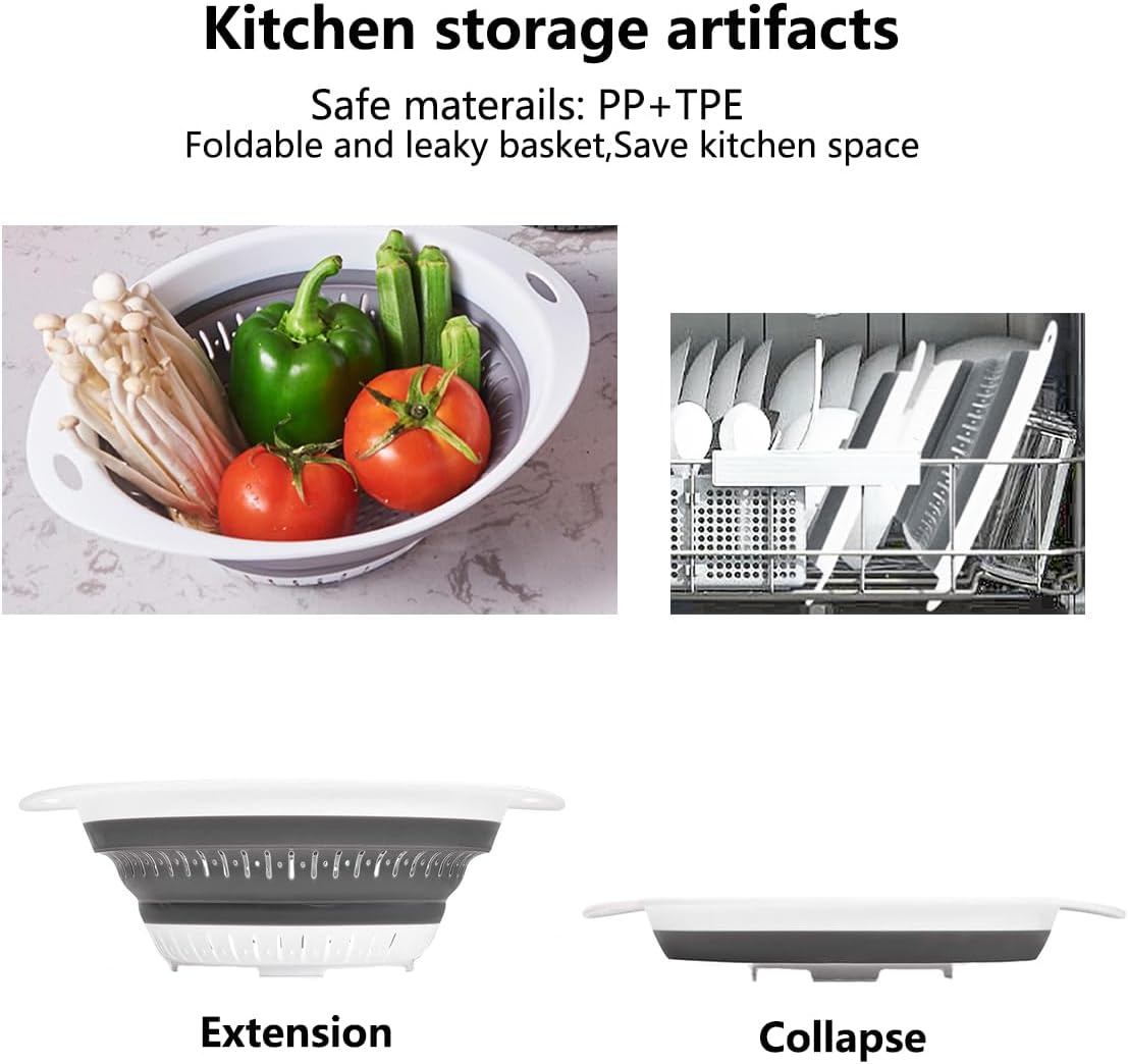 Collapsible Colander and Strainer,Silicone Strainer Colanders & Food Strainers,for Vegetable and Fruit, Kitchen Essentials (2, White, 1.3L+2.5L)