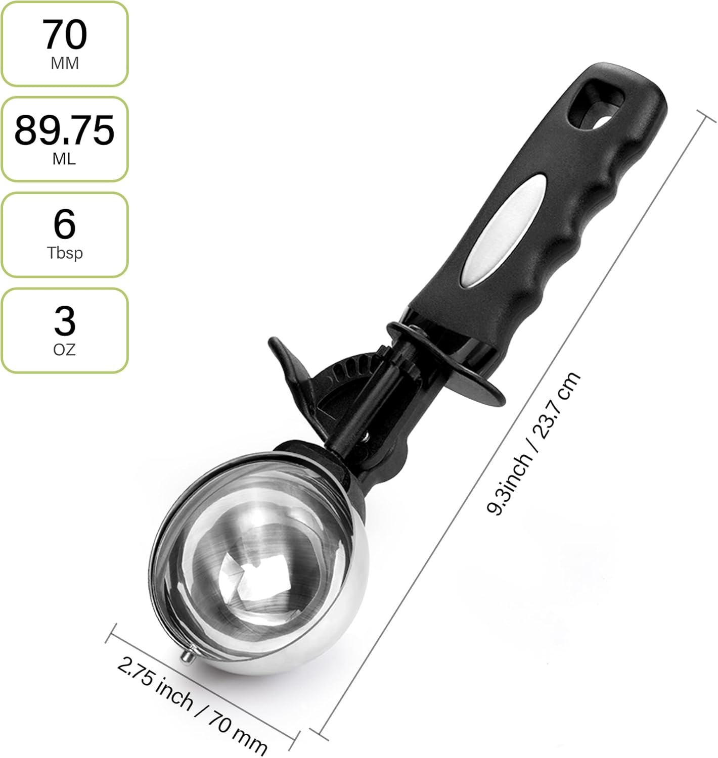 Ice Cream Scoop with Trigger, 6 Tbsp Cookie Scoop for Baking, 3 Oz Cookie dough Scooper, Large Ice Cream Scooper, Stainless Steel Portion Scoop, 90 ML