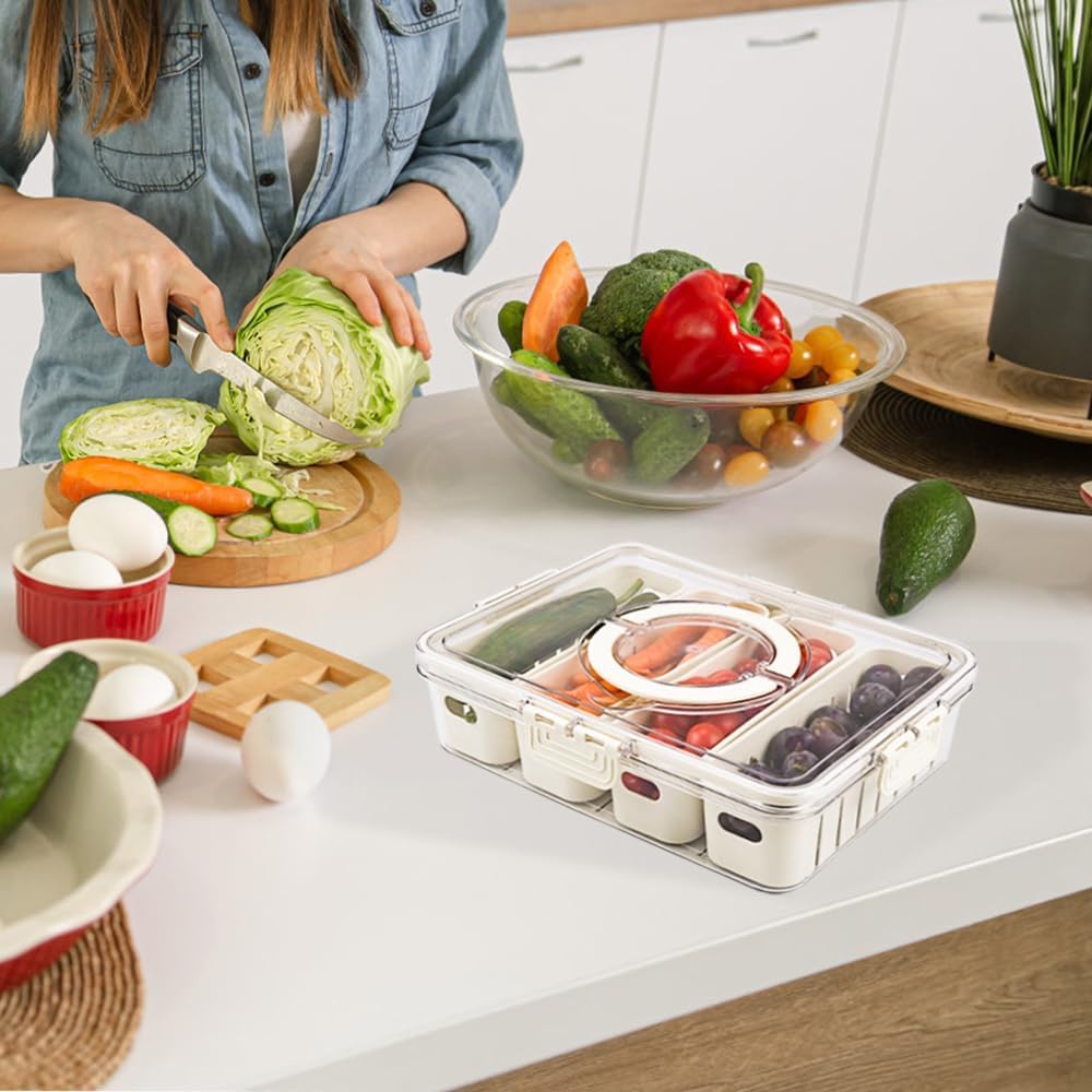 Fruit Storage Containers for Fridge, Fridge Organizer Snackle Box Container, Fruit Containers for Fridge, 4 Compartments Fruit & Vegetable Organizer