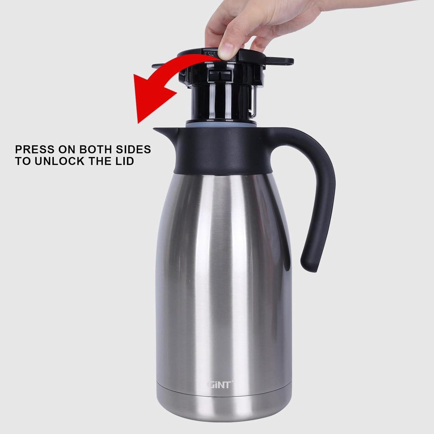 GiNT 64Oz Thermal Coffee Carafe, Insulated Stainless Steel Coffee Carafes for Keeping Hot/Double Walled Vacuum Thermal Carafe (Silver, 1.9L)