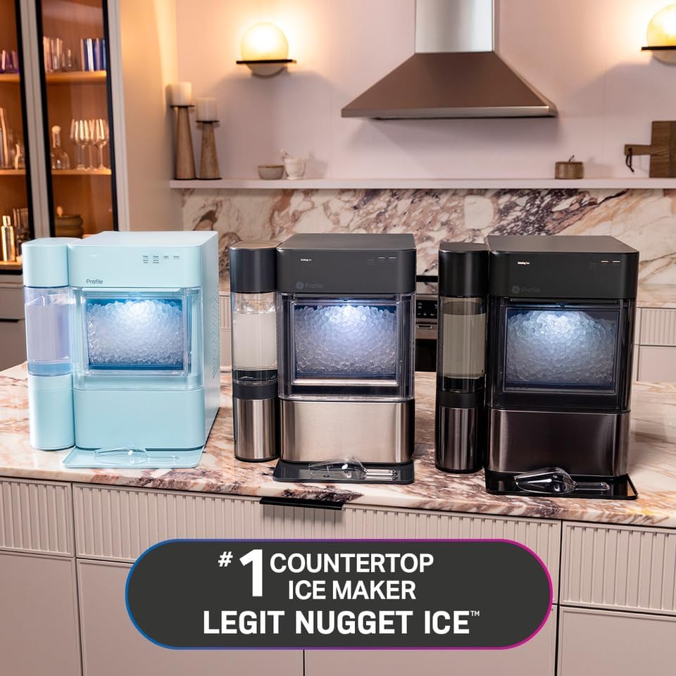 GE Profile Opal 2.0 XL with 1 Gallon Tank, Chewable Crunchable Countertop Nugget Ice Maker, Scoop Included, 38 lbs in 24 Hours, Pellet Ice Machine with WiFi & Smart Connected, Moonstone Blue