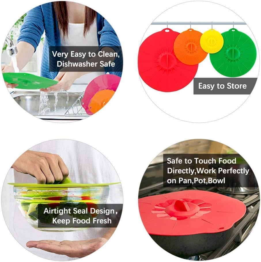 Silicone Lids Covers - Microwave Food Cover for Bowls,Cups,Pots,Pans Food Safe BPA Free Silicone Bowl Covers Easy to Clean and Storage
