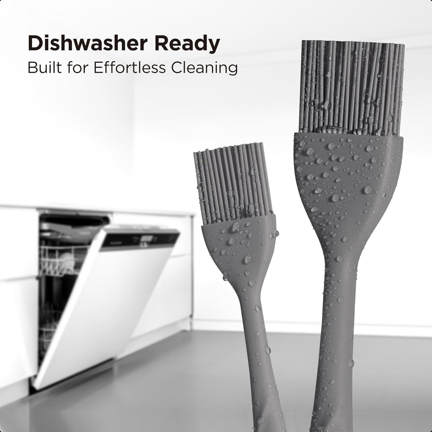 Kitchen Mama WaltzGrip Platinum Silicone Basting Pastry Brush: Set of 2 Heat-Resistant Brushes for Cooking, Baking, Grilling, and Spreading Oil or Butter - Dishwasher-Safe (Metal Gray)