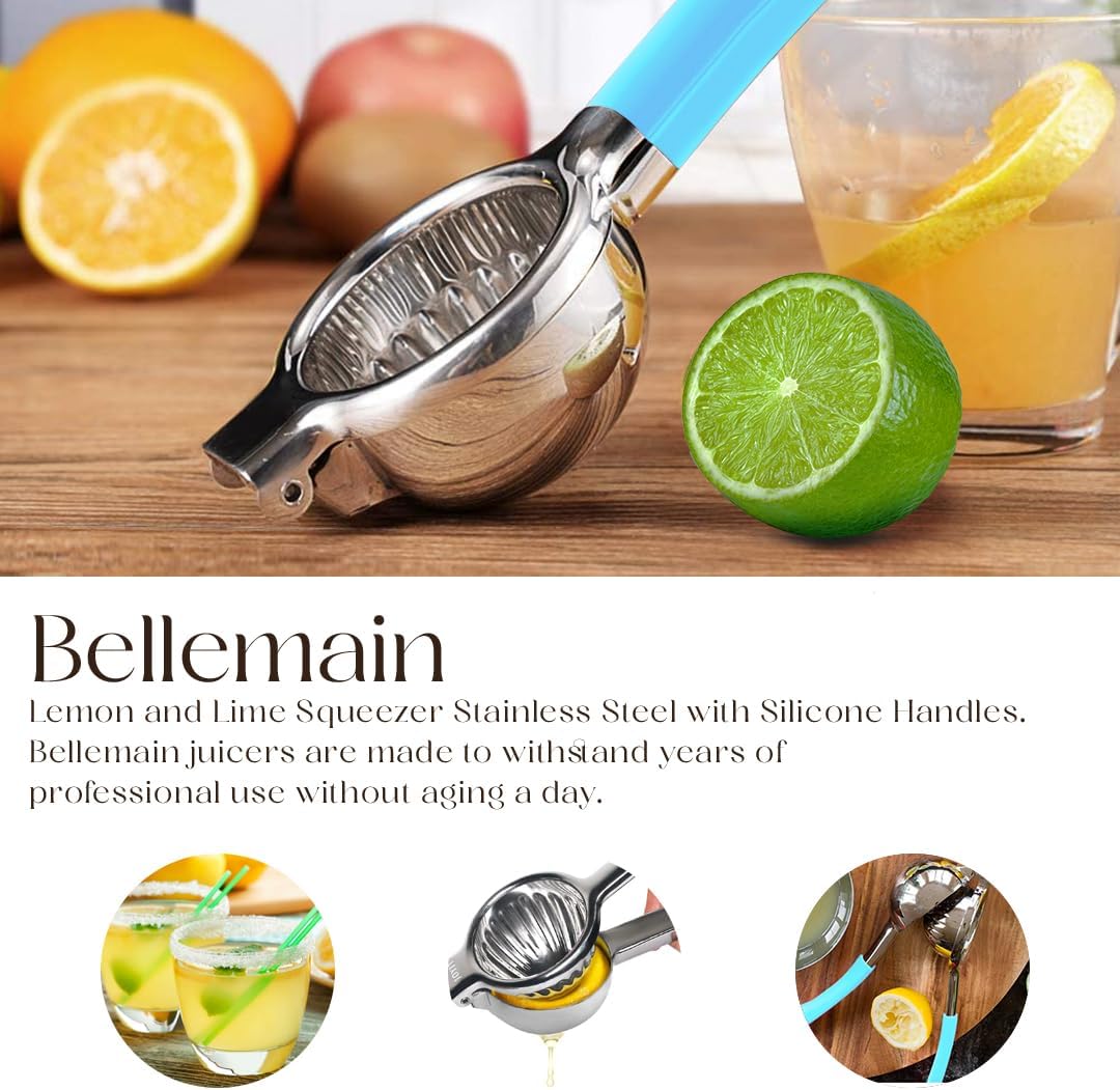 Bellemain Citrus Juicer | Metal Lemon Squeezer | Lime and Lemon Juicer Stainless Steel with Silicone Handles | Manual Juicer, Citrus Squeezer, Hand Held Juicer | Bar Juicer for Bartender (Light Blue)