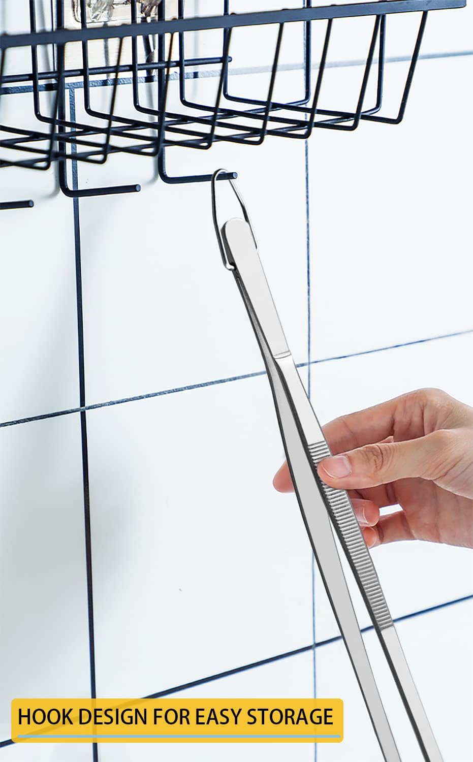 JETKONG 12-Inch Fine Tweezer Tongs Long Cooking Tweezer Stainless Steel Kitchen Tweezers