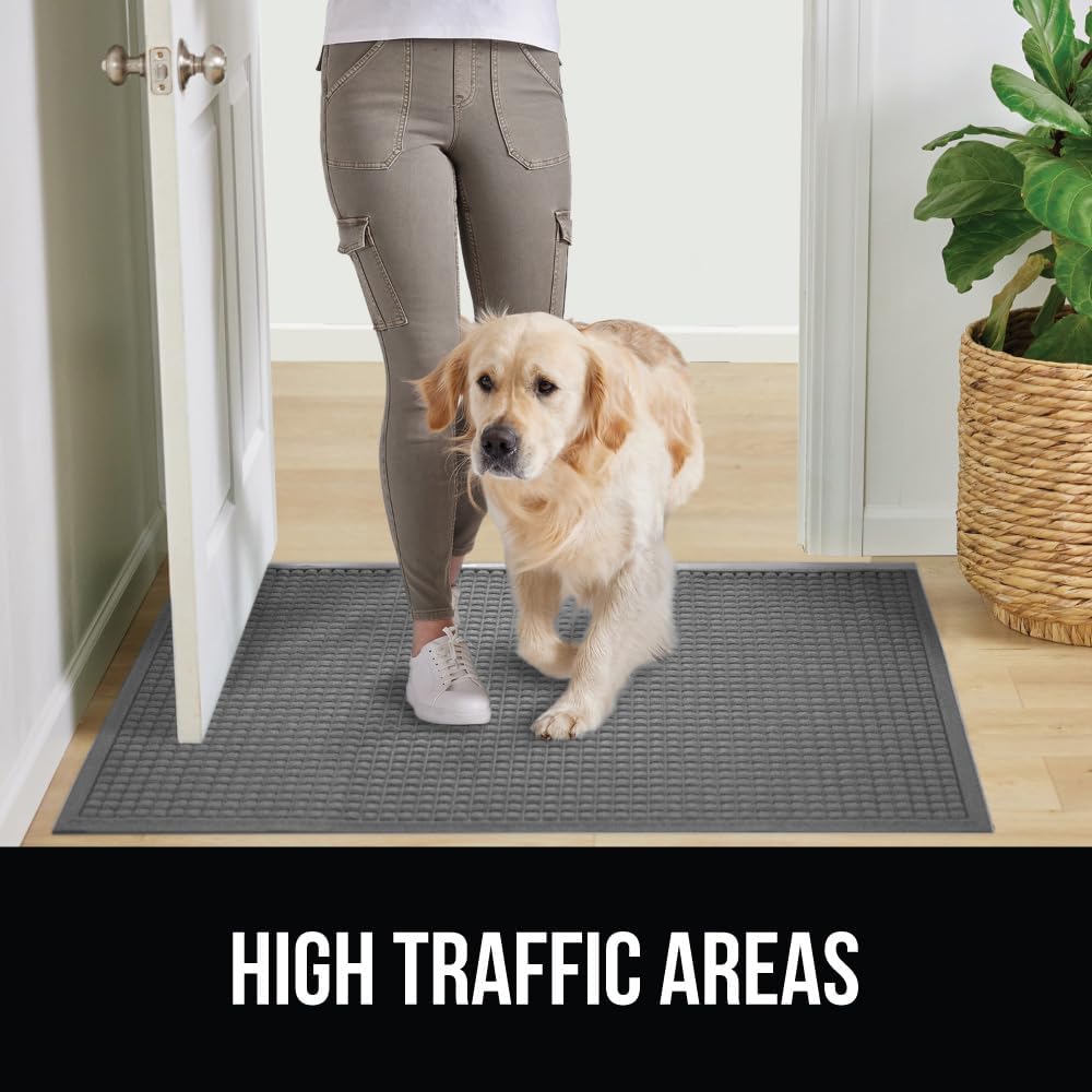GORILLA GRIP Front Door Mat, 35x23, Indoor Outdoor Ultra Absorbent HydroAbsorb Doormat, Absorbs Up to 5.7 Cups of Water, Stain and Fade Resistant, Rubber Backing Doormats, Captures Dirt, Gray