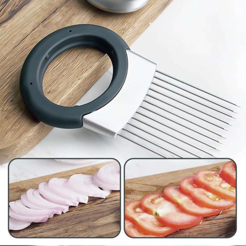 Stainless Steel Onion Slice Holder, Lemon Slicer Vegetable Cutter, Chopper Slicing Assistant Tool for Meat, Onion, Potato, Tomato Home Kitchen Tools (B-2 PCS)