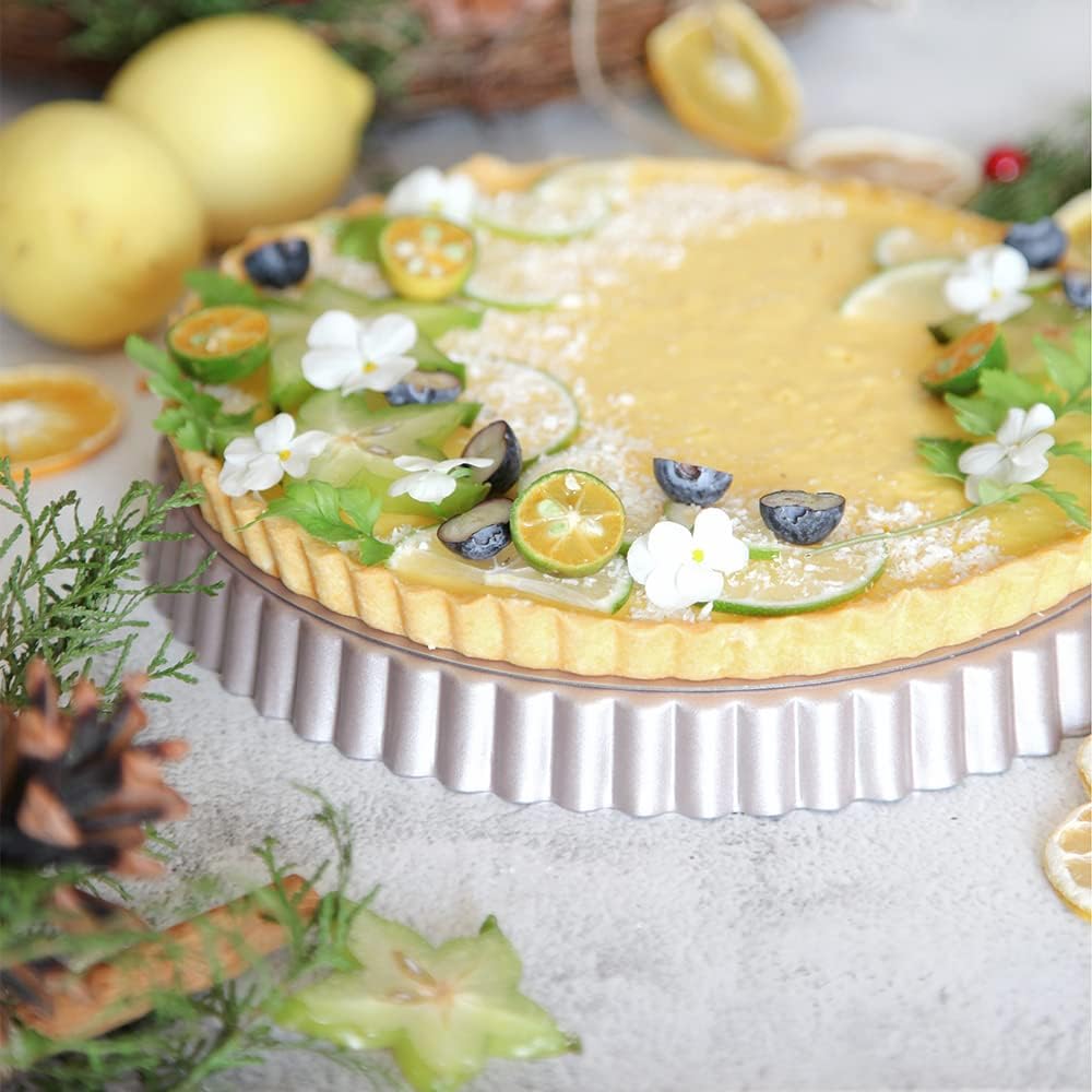 CHEFMADE Tart Pan Set, 7" and 9" Round Pie Pan with Removable Loose Bottom, Non-Stick Carbon Steel Quiche Pan for Oven Baking