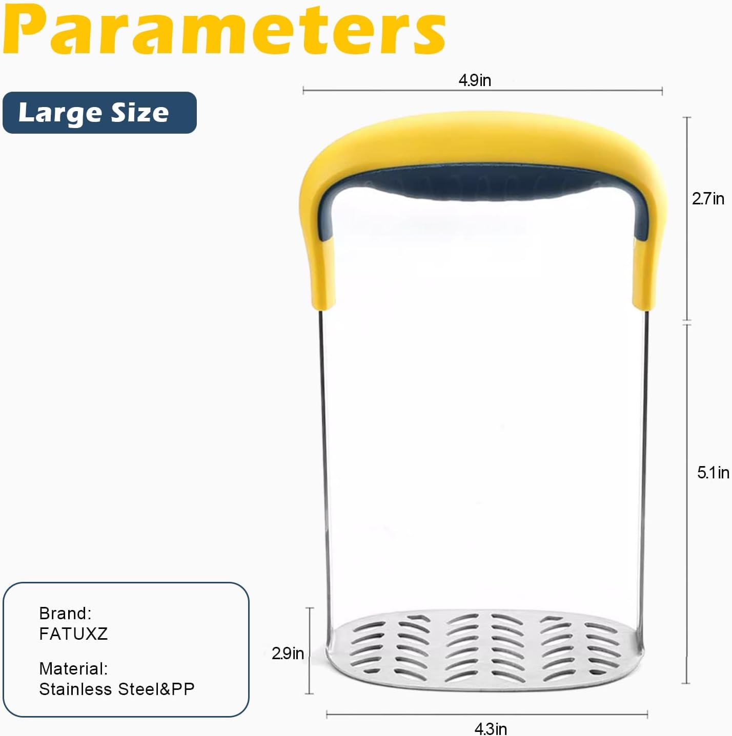Large Smooth Mash Potato Masher,Heavy Duty Stainless Steel Mashed Potatoes,Versatile Masher for Potatoes,Sweet potato,Vegetables,Beans,Dishwasher Safe