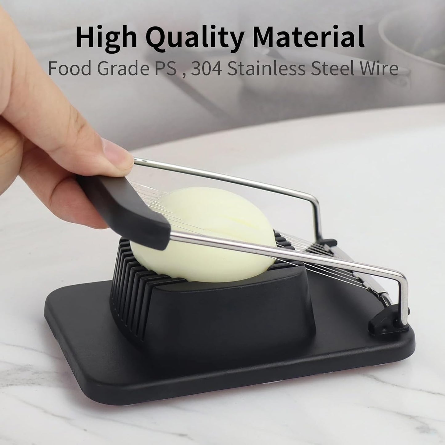 Egg Slicer for Hard Boiled Eggs, Stainless Steel Wire, Heavy Duty Strawberry Egg Cutter for Hard Boiled Eggs, Kitchen Slicer for Eggs Fruit Spam, Black