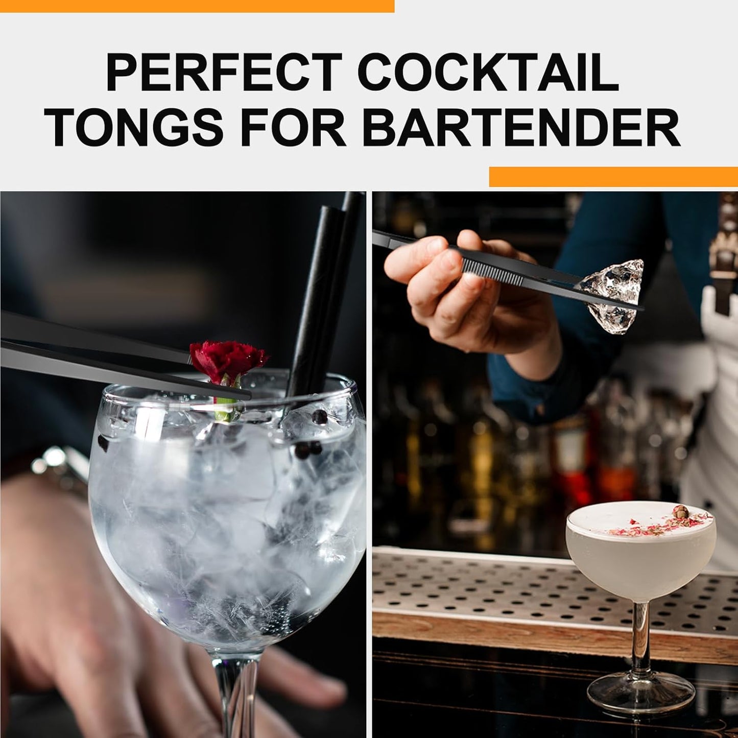 Yaomiao 4 Packs 10 Inch Bar Tweezers Black Long Garnish Tongs Stainless Steel Kitchen Cooking Tongs Tweezers for Food Cocktail Korean BBQ Bartender Chef, Multi-use