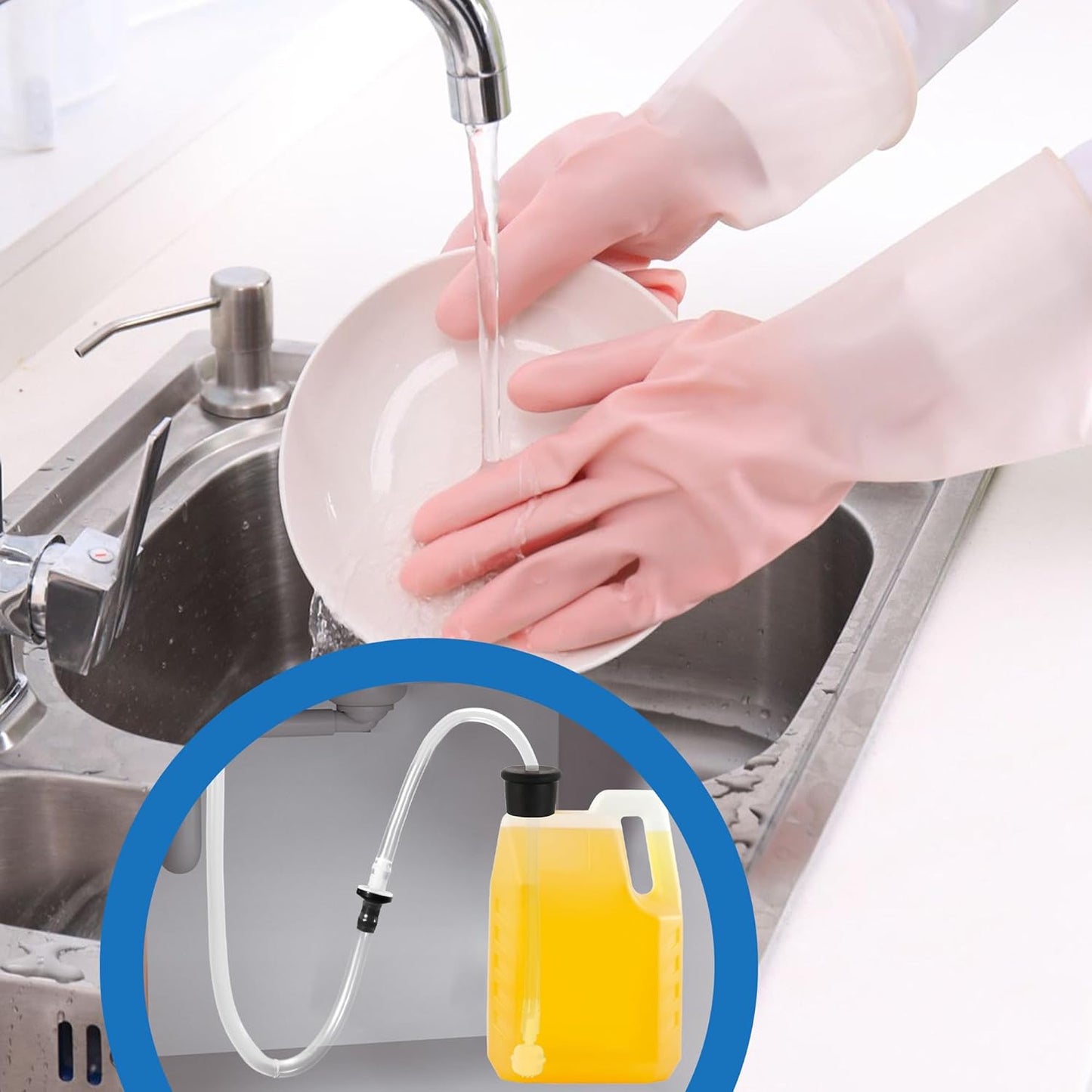 Yofidra Sink Soap Dispenser Extension Kit: Under Sink Dish Soap Dispenser with 47" Tube for Countertop Kitchen Sink Accessories, Sink Hose with Check Valve for Prevent Backflow 2PCS