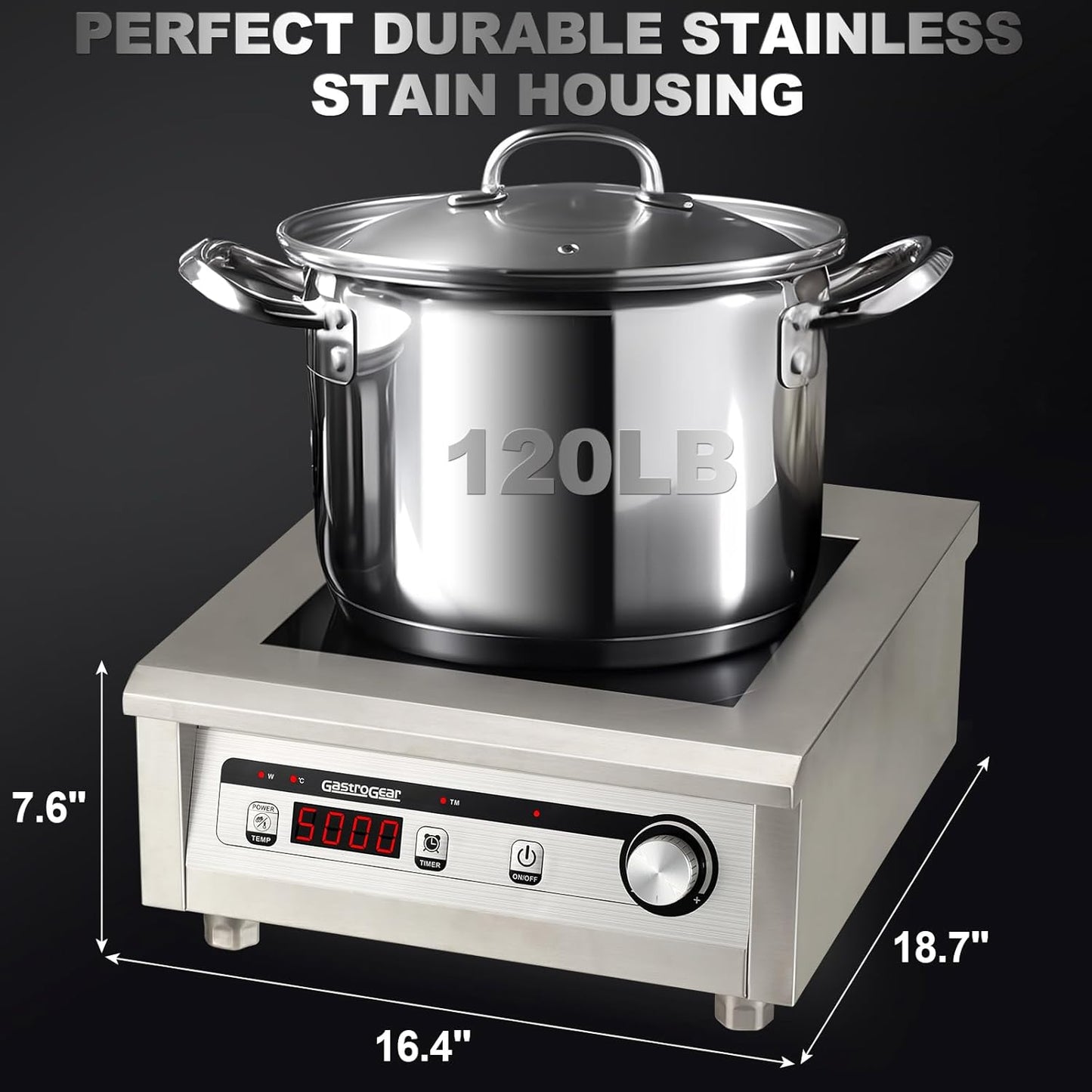 Commercial Induction Cooktop 5000W/220V Professional Commercial Range Countertop Burners Hot Plate Electric Stove for Kitchen Restaurant Hotel School