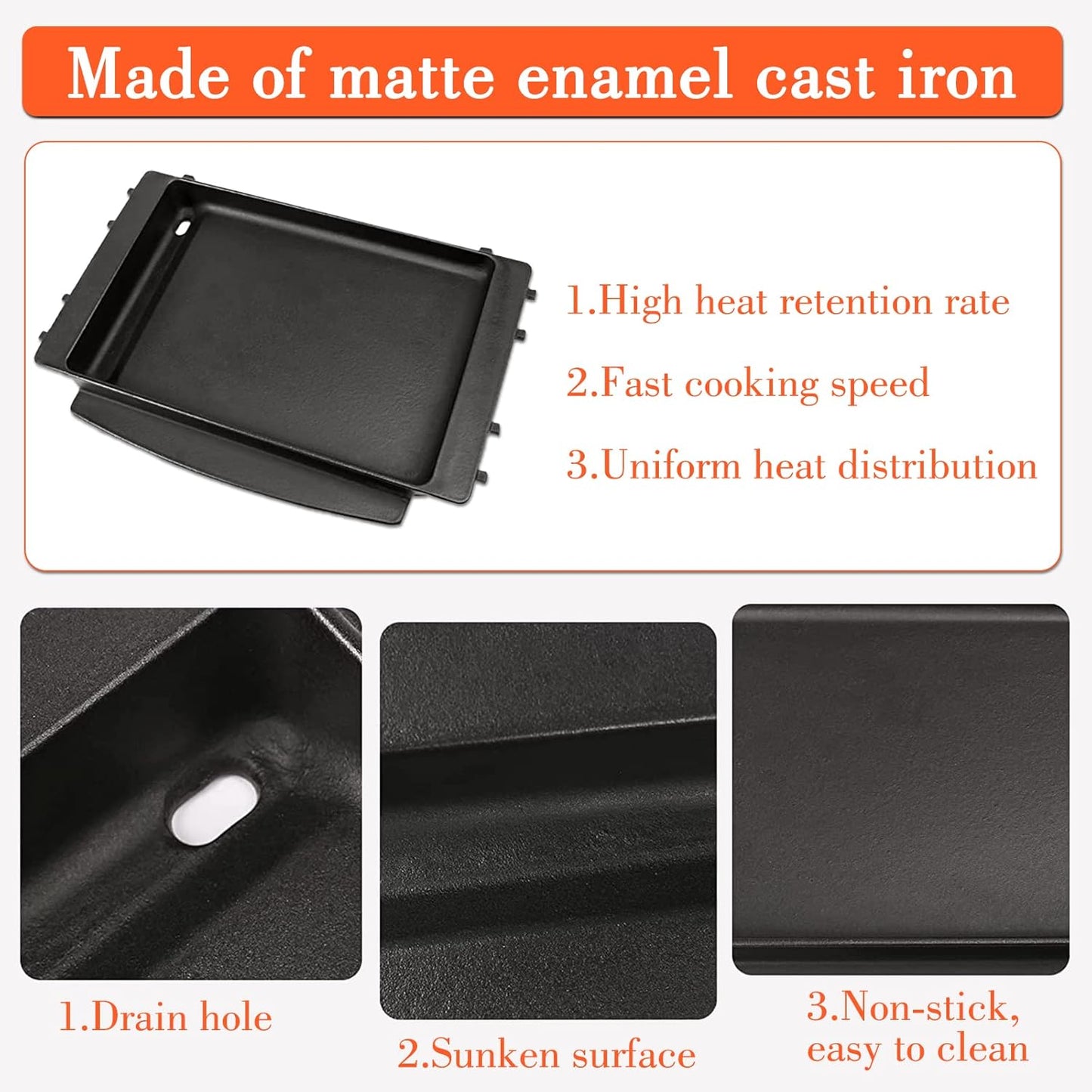 QuliMetal Full-Size Griddle Inserts for Weber Spirit 200 Series, Flat Top Grill Griddle for Weber GS4 Spirit I & II E-210 E-220 S-210 S-220 Gas Grill, Rectangular Griddle Replace for 7658, 7597, 7637