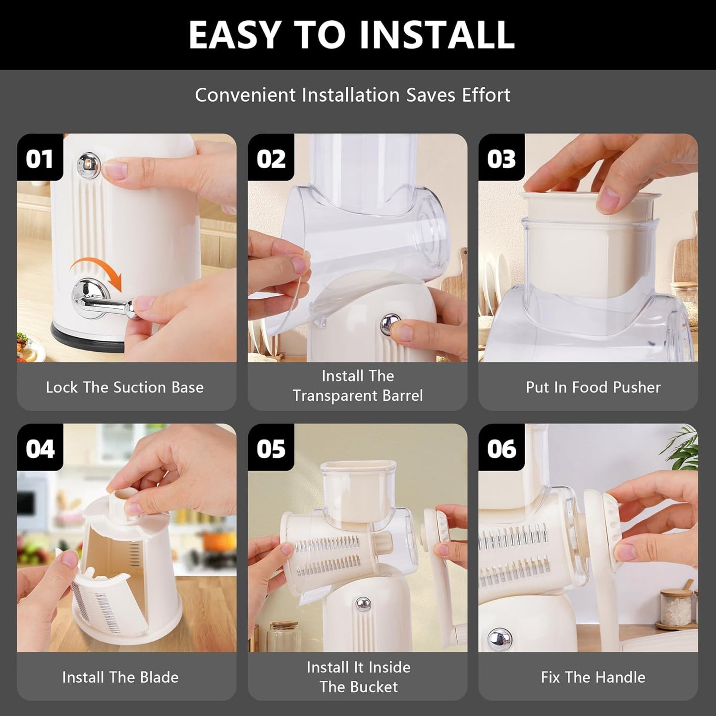 5 in 1 Rotary Cheese Grater Vegetable Slicer with Handle - Upgraded Hand Crank Cheese Grater with Handle and Strong Suction Base, Multi-Purpose Vegetable Slicer with 5 Well-Designed Blades