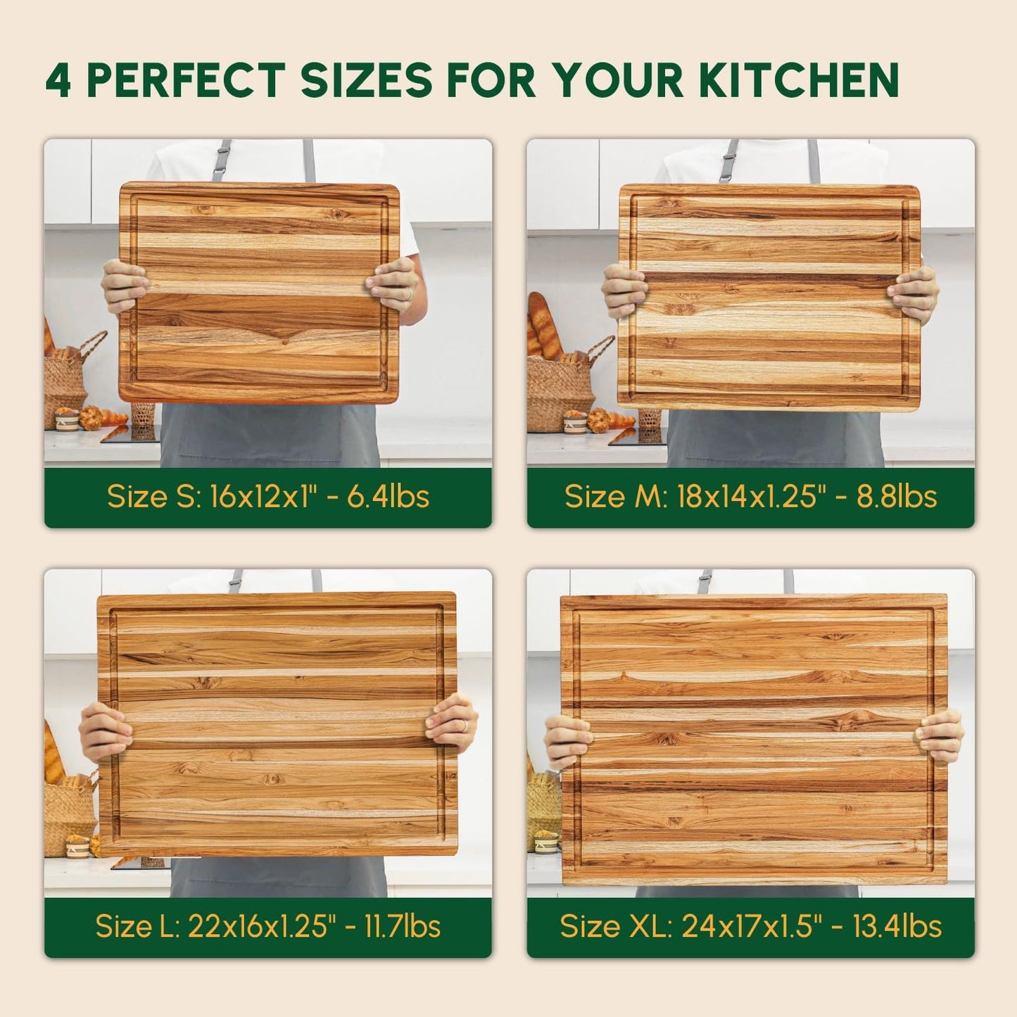 BEEFURNI Teak Wood Cutting Board with Juice Groove Hand Grip (XL, 24x18x1.5"), Wooden Cutting Board for Kitchen, Butcher Block, Charcuterie Boards, Christmas Gifts, 1-year Manufacturer Warranty