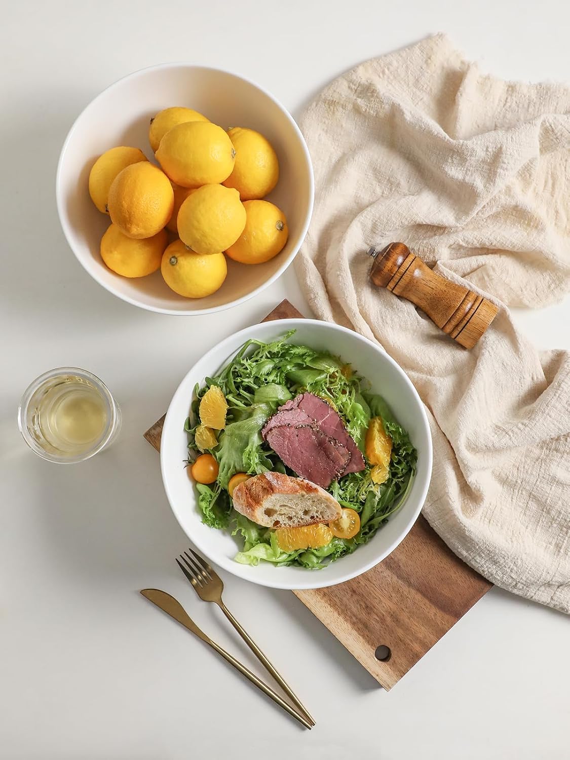 Kanwone Large Serving Bowls - 55 Ounce, Porcelain Salad Bowls, Pasta, Ceramic Soup Bowls, Set of 2, Serving Dishes for Entertaining, Housewarming Gift, Microwave and Dishwasher Safe, White