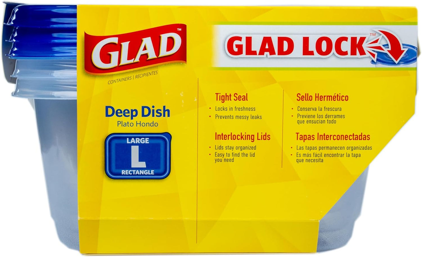 Glad GladWare Deep Dish Food Storage Containers, Large Rectangle - Meal Container Holds up to 64 Ounces of Food - Lock Tight Seal, 3 Count - 6 Pack