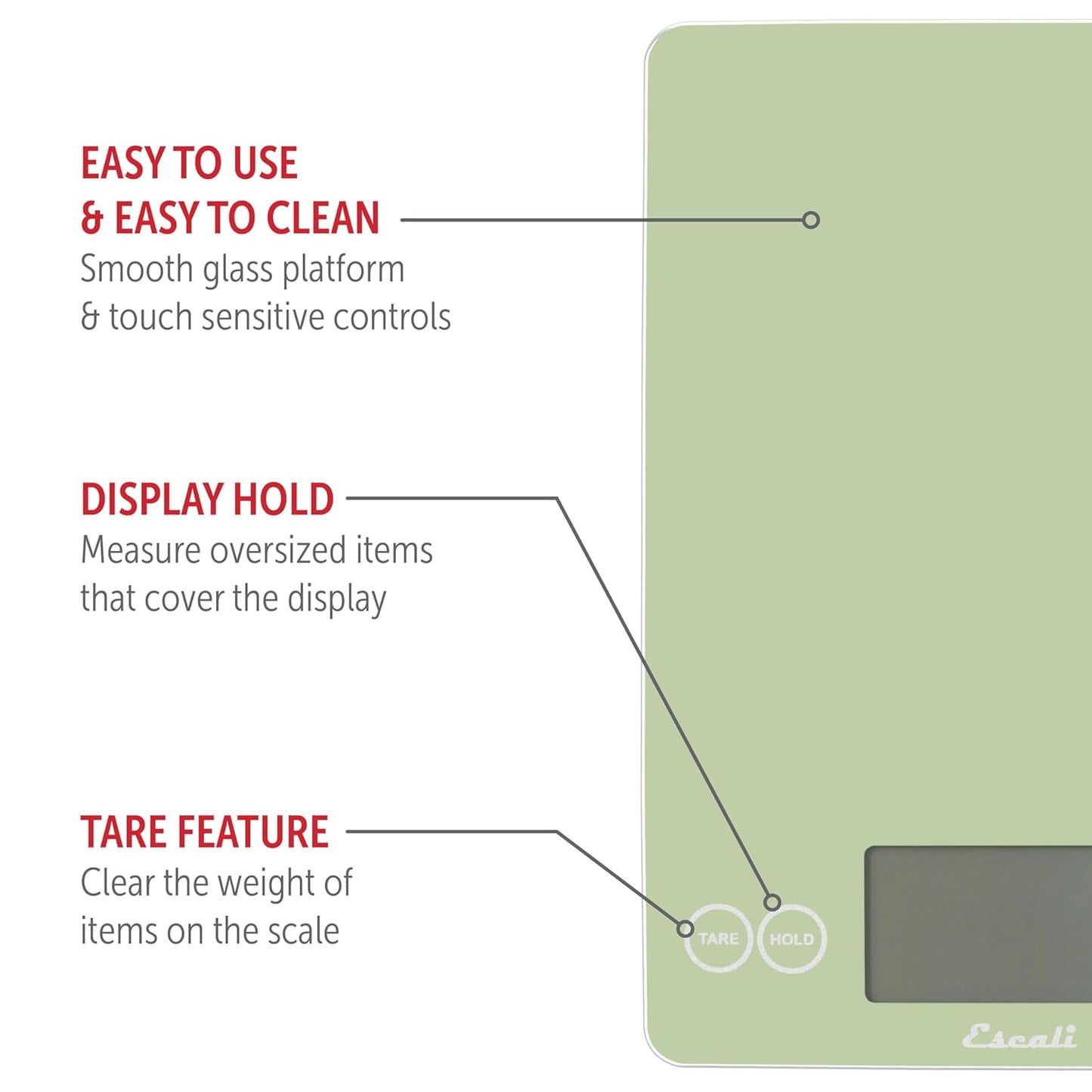 Escali Arti Classic Digital Coffee Scale Espresso Scale and Countertop Food Scale, 15-Pound Capacity, Green
