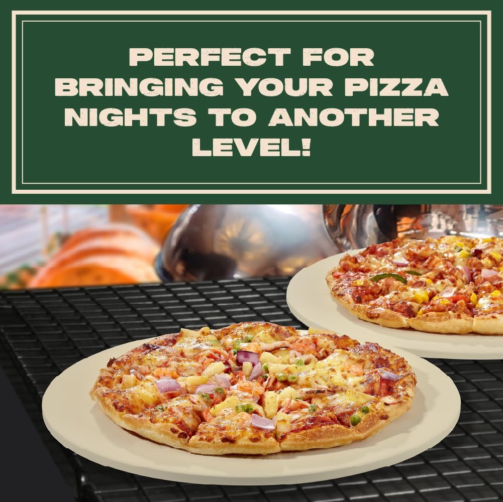 Concord Pizza Stone (2 Pack) with Cordierite Heatwell Technology. Pizza and Bread Baking, Grilling Stone. Durable and Safe (15" Round)