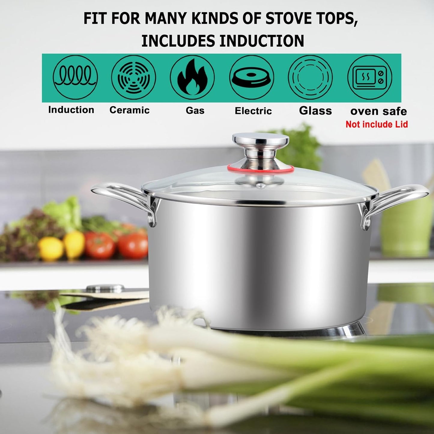 TeamFar 4.5 Quart Stock Pot, Stainless Steel Tri-Ply Cooking Pasta Soup Pot with See-Through Lid for Induction/Electric/Gas/Ceramic, Healthy & Heavy Duty, Ergonomic Handle & Dishwasher Safe