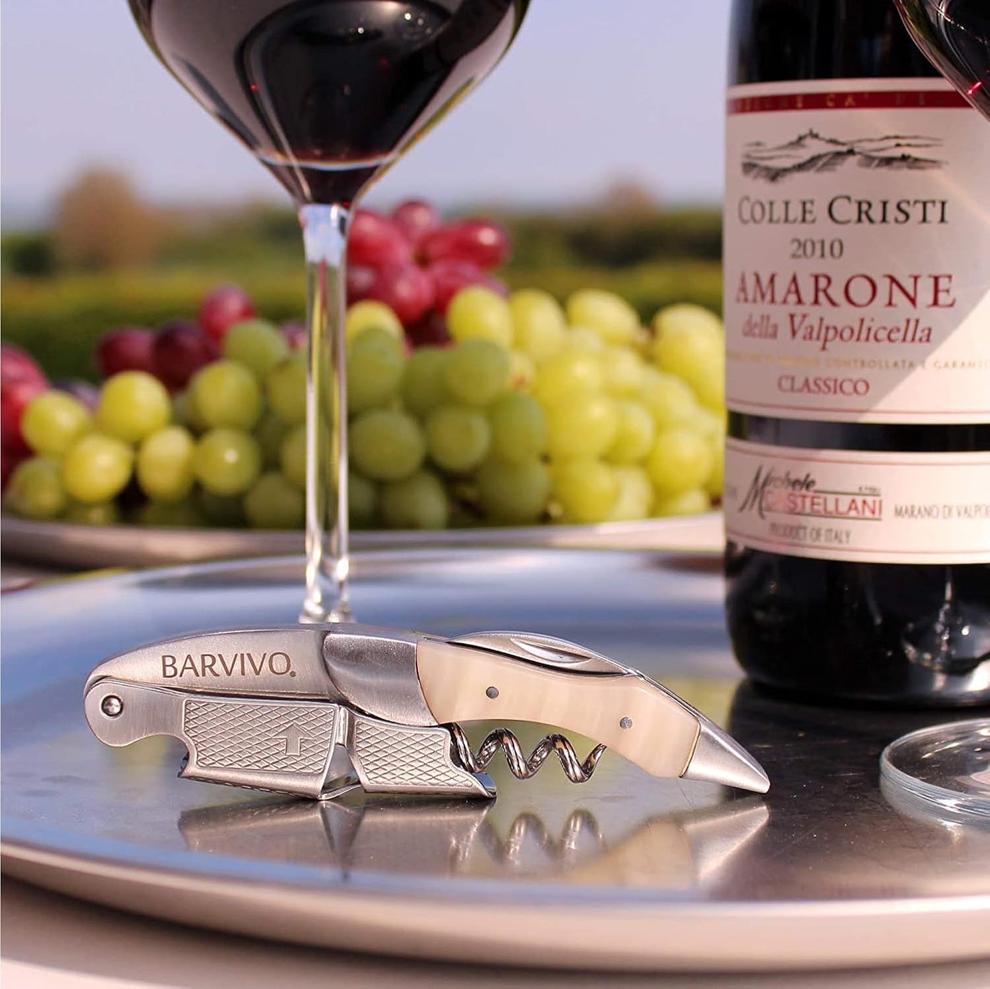 Barvivo Wine Opener with Foil Cutter and Cap Remover - Double Hinged Corkscrew for Bartenders - Stainless Steel Wine Key for Easy Bottle Opening - Manual Wine Bottle Opener - White Resin, 4.7x1.2-Inch