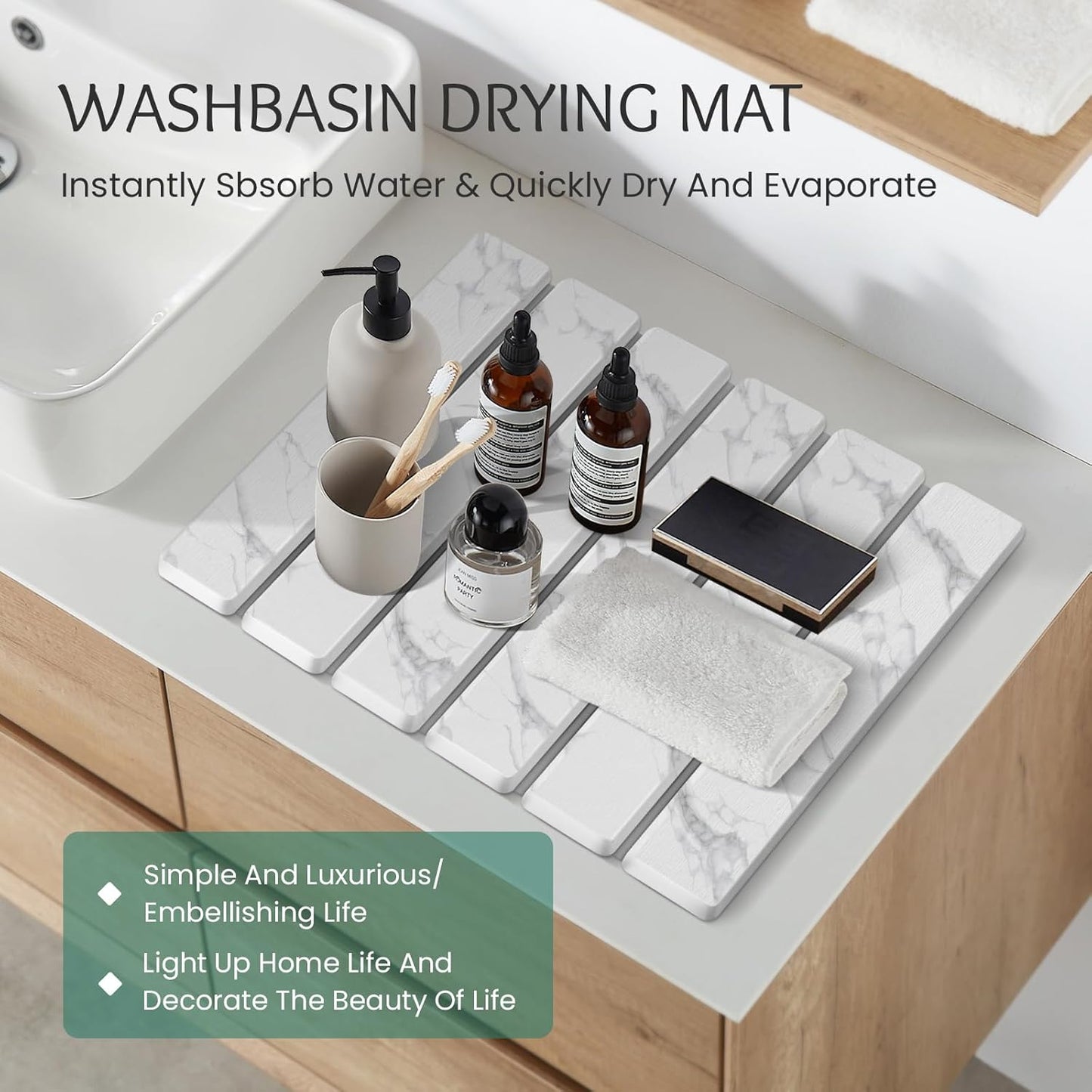Stone Dish Drying Mat Collapsible Diatomaceous Earth Absorbent Mat Quick Dish Drying Pad Dish Rack Pad Match Any Counter to Multiple Usage for Kitchen,Bathroom