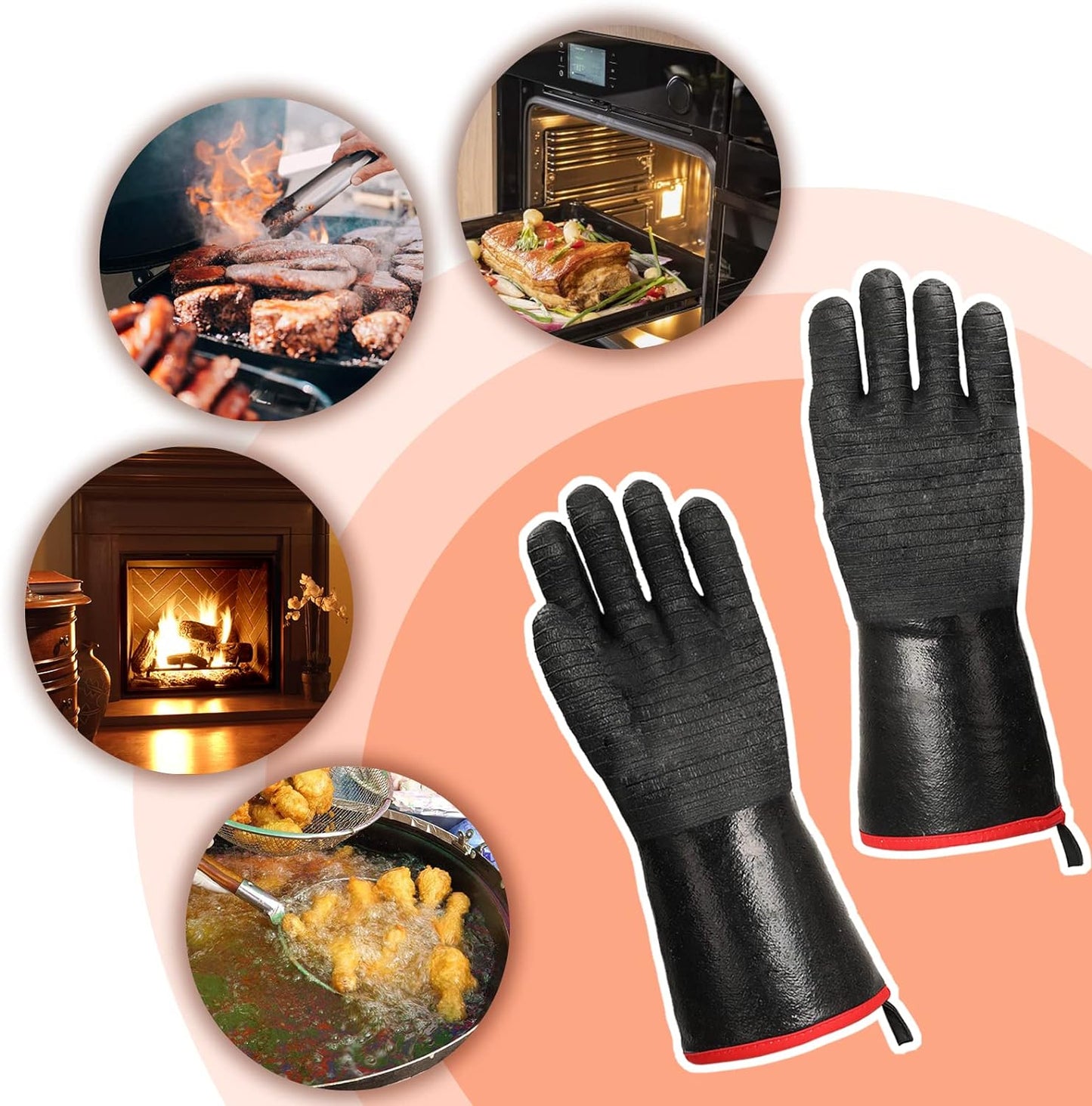 932°F Extreme Heat Resistant BBQ Gloves, Waterproof Oven & Fryer Gloves, Oil Resistant Neoprene Grill Gloves for Baking, Smoker, 14 inch