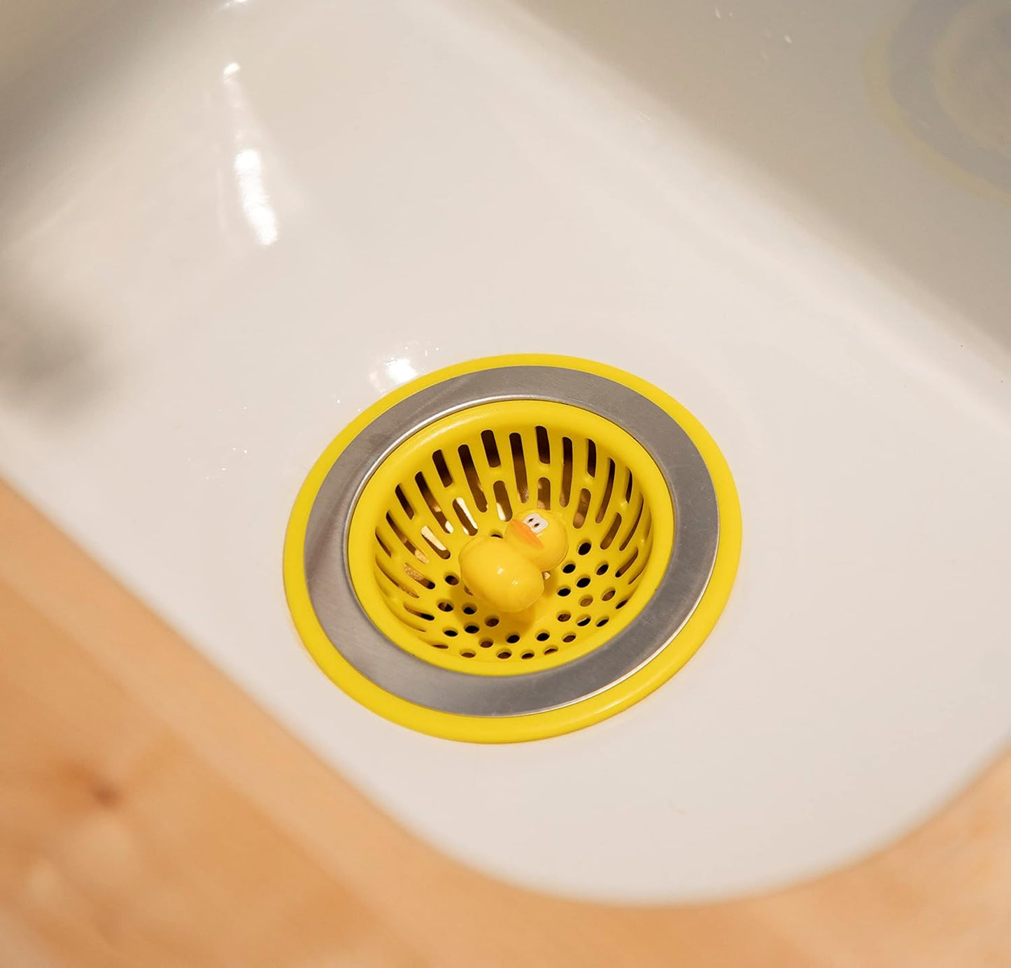 MSC International 11001 Joie Quack Kitchen Sink Strainer Basket, Stainless Steel and BPA-Free Plastic, 4.5", Yellow
