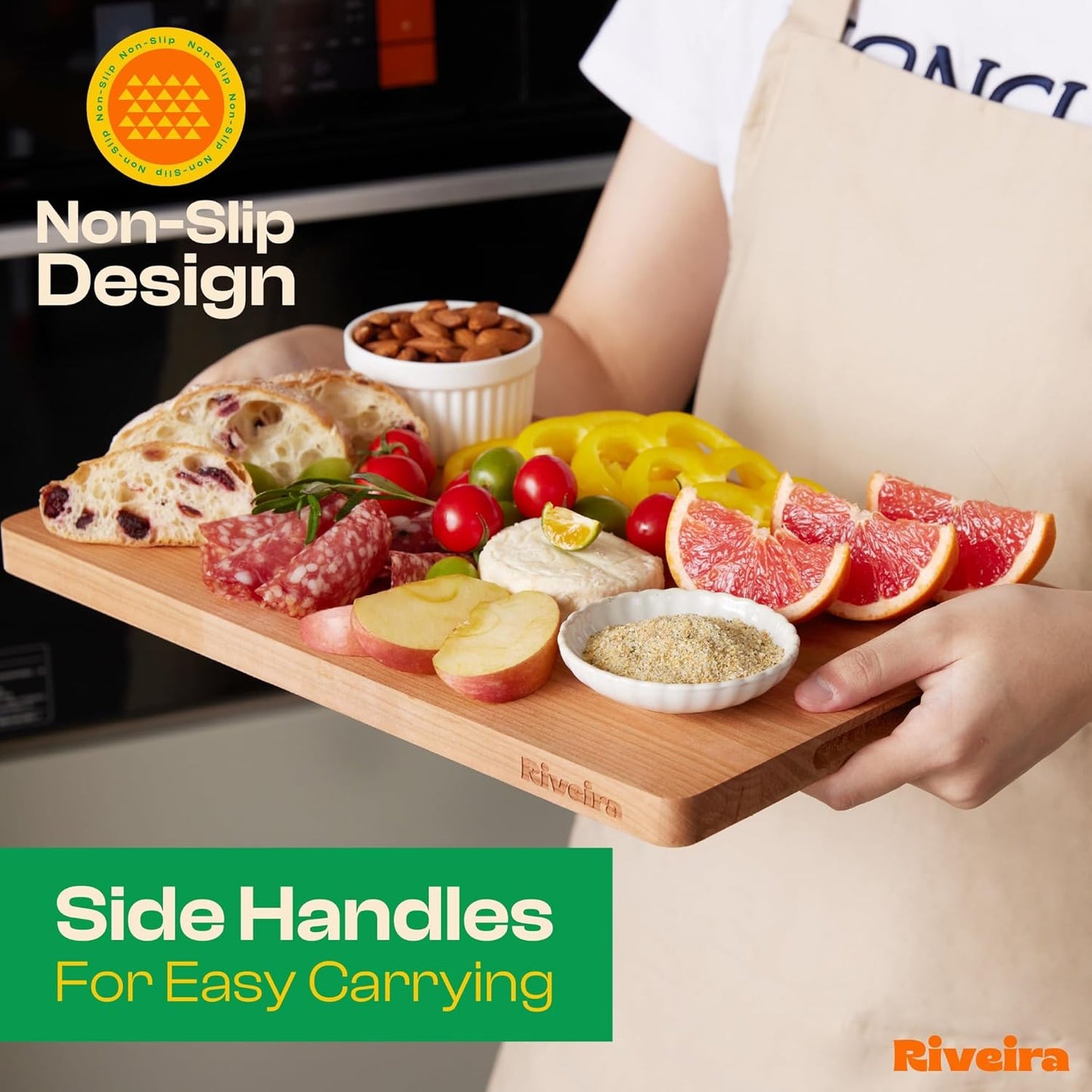 Riveira Cherry Wood Cutting Board – Versatile And Durable: Set Of 2 Pcs Rectangular Wooden Cutting Board – Natural Wooden Cutting Boards For Kitchen – Complete Cherry Wooden Chopping Board