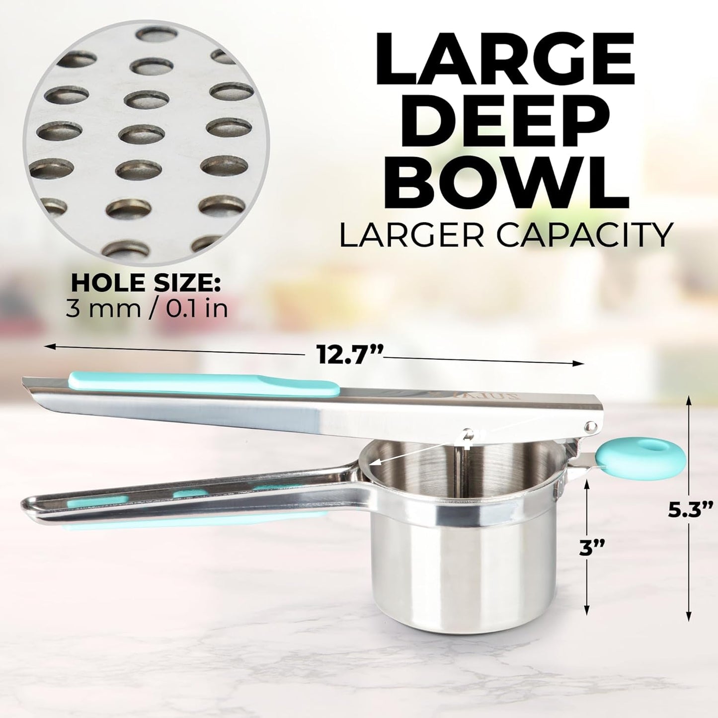 Zulay Kitchen Premium Large 15oz Potato Ricer, Heavy Duty Professional Stainless Steel Potato Masher and Ricer Kitchen Tool, Press and Mash Kitchen Gadget - Turquoise