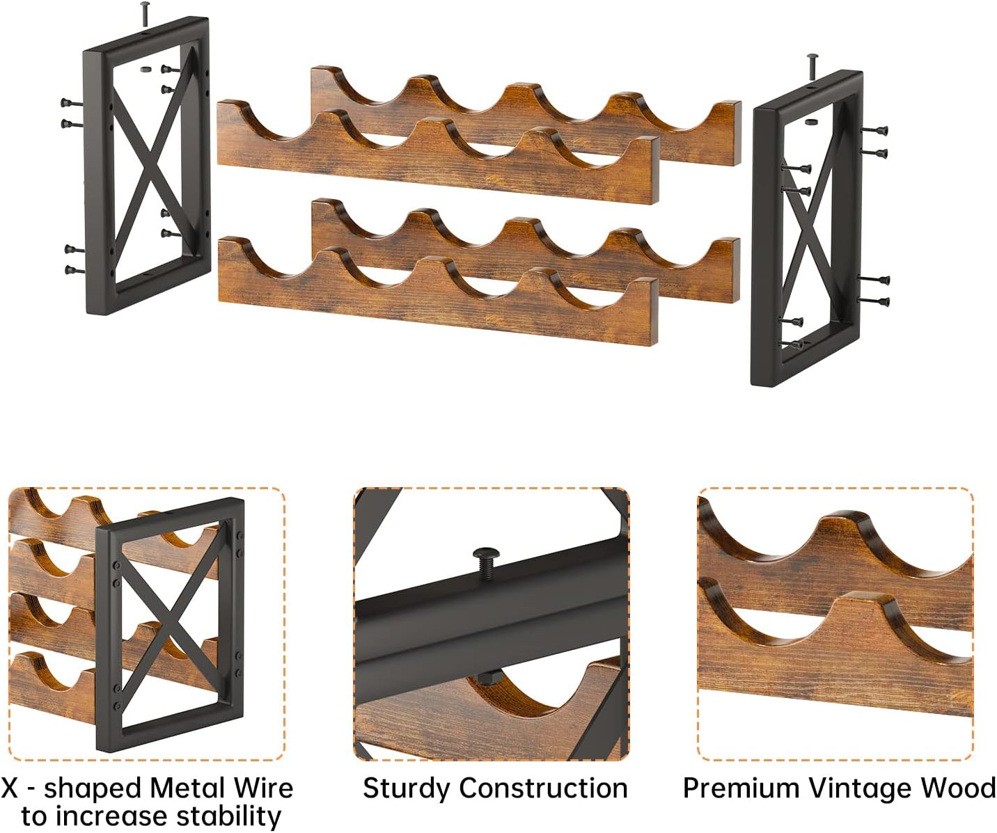 Homeiju 2-in-1 Wine Rack Countertop, Small Wine Rack Organizer Holder, Wooden Wine Rack Inserts for Cabinet, Stackable Wine Rack for Kitchen,Home Bar