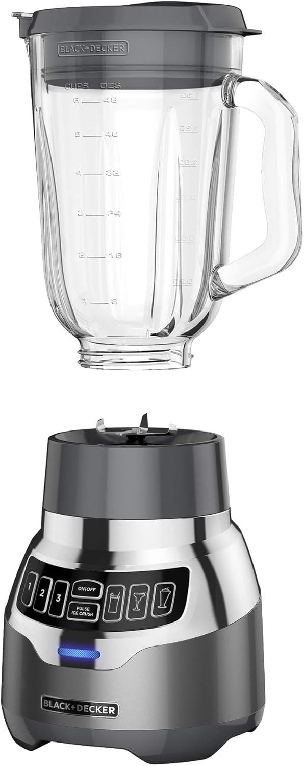 BLACK+DECKER PowerCrush Digital Blender with Quiet Technology, Stainless Steel, BL1300DG-P