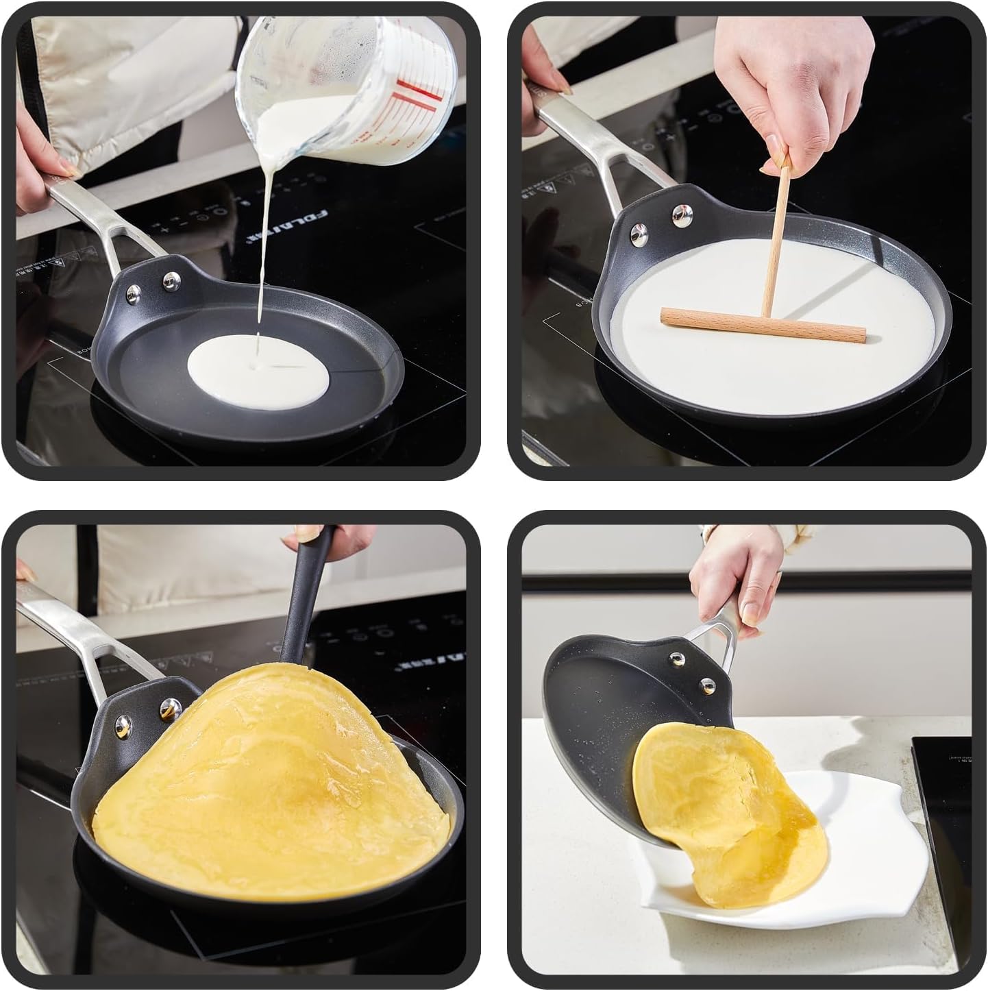 MsMk Crepe Pan with Spreader, 9 1/2 Inch Titanium and Ceramic Nonstick Flat Skillet Pancake Tawa Dosa Tortilla Pan, Induction Compatible, PFOA Free, Oven Safe to 700°F