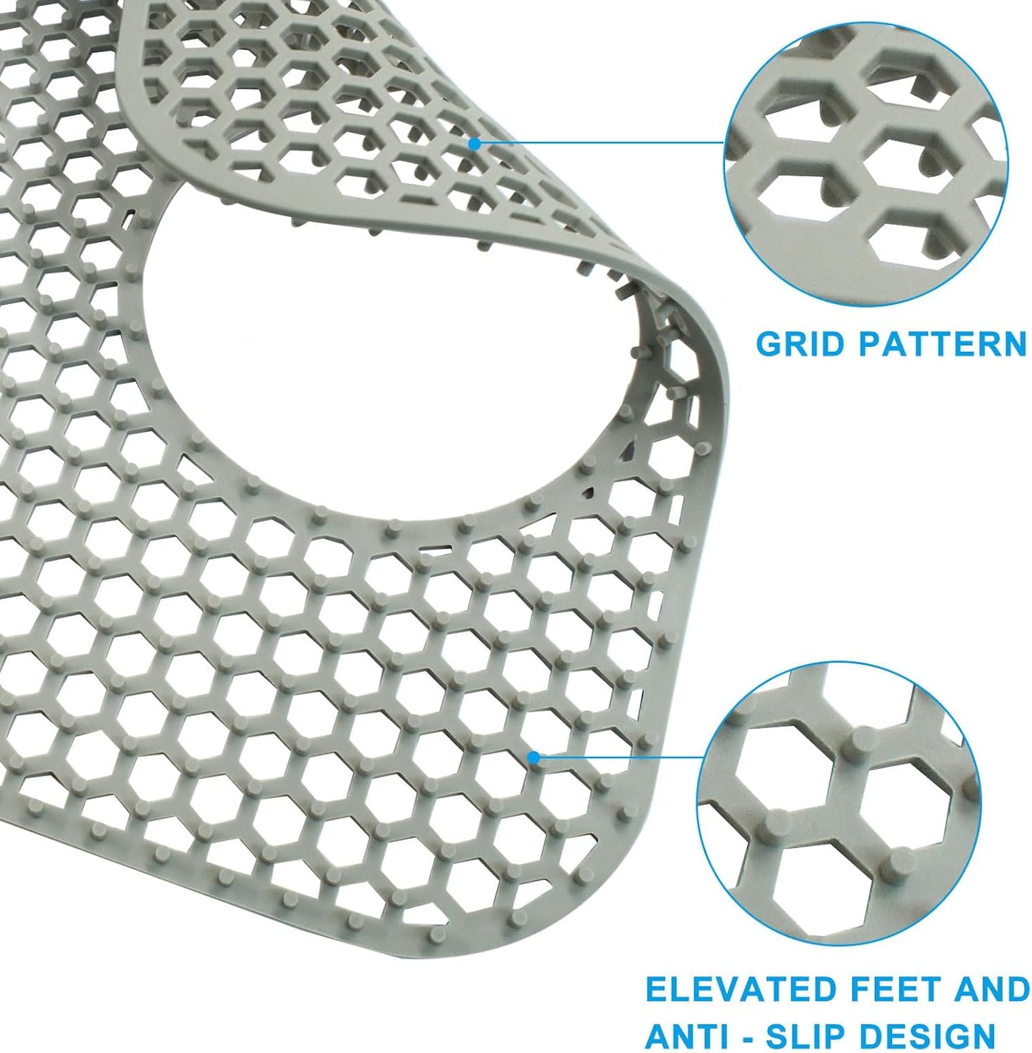 1 Pcs Kitchen Sink Mat, Grey Rear Drain Folding Non-slip Silicone Sink Mat Heat Resistant, for Kitchen Stainless Ceramic Bottom Protectors