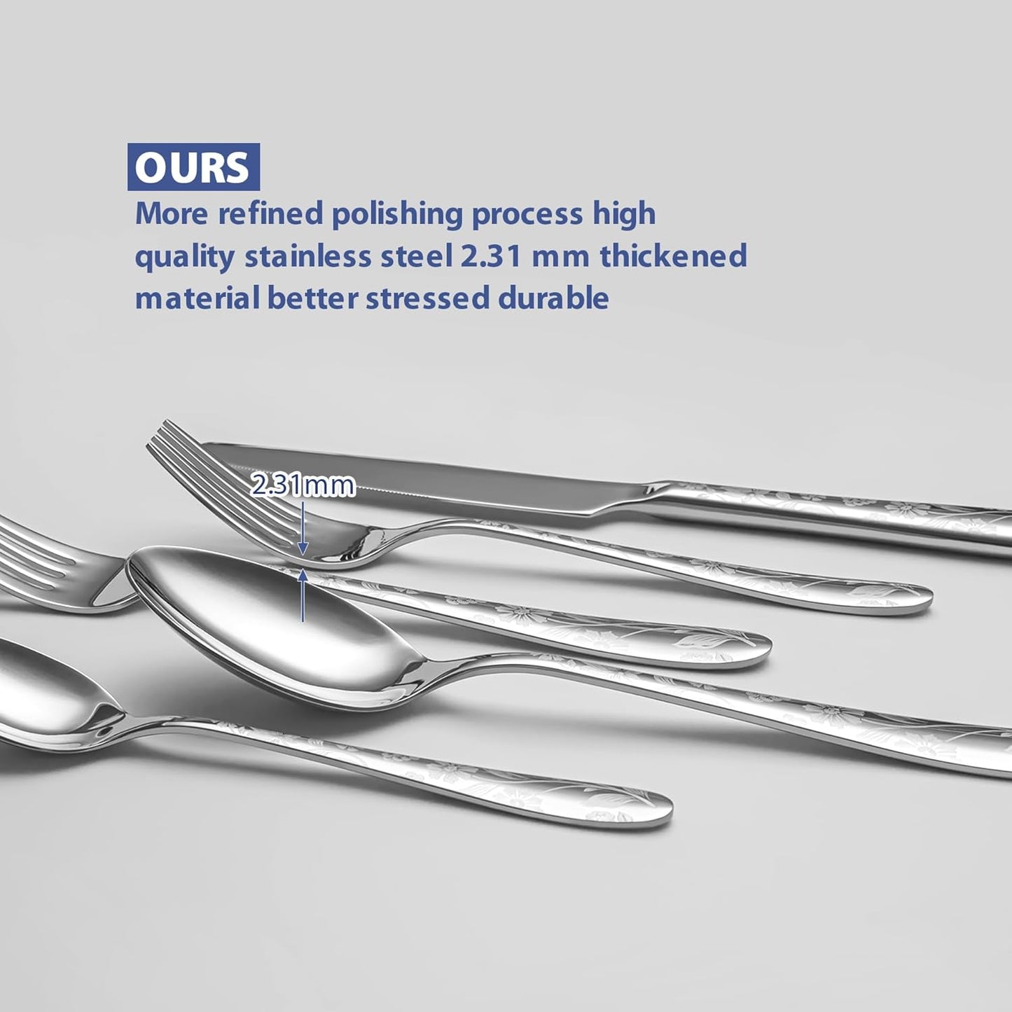 40 Piece Silverware Set Service for 8, EIUBUIE Premium Stainless Steel Cutlery Set, Mirror Polished Flatware Sets with Pattern Handle, Modern Kitchen Eating Utensils Sets Include Spoons Forks Knives