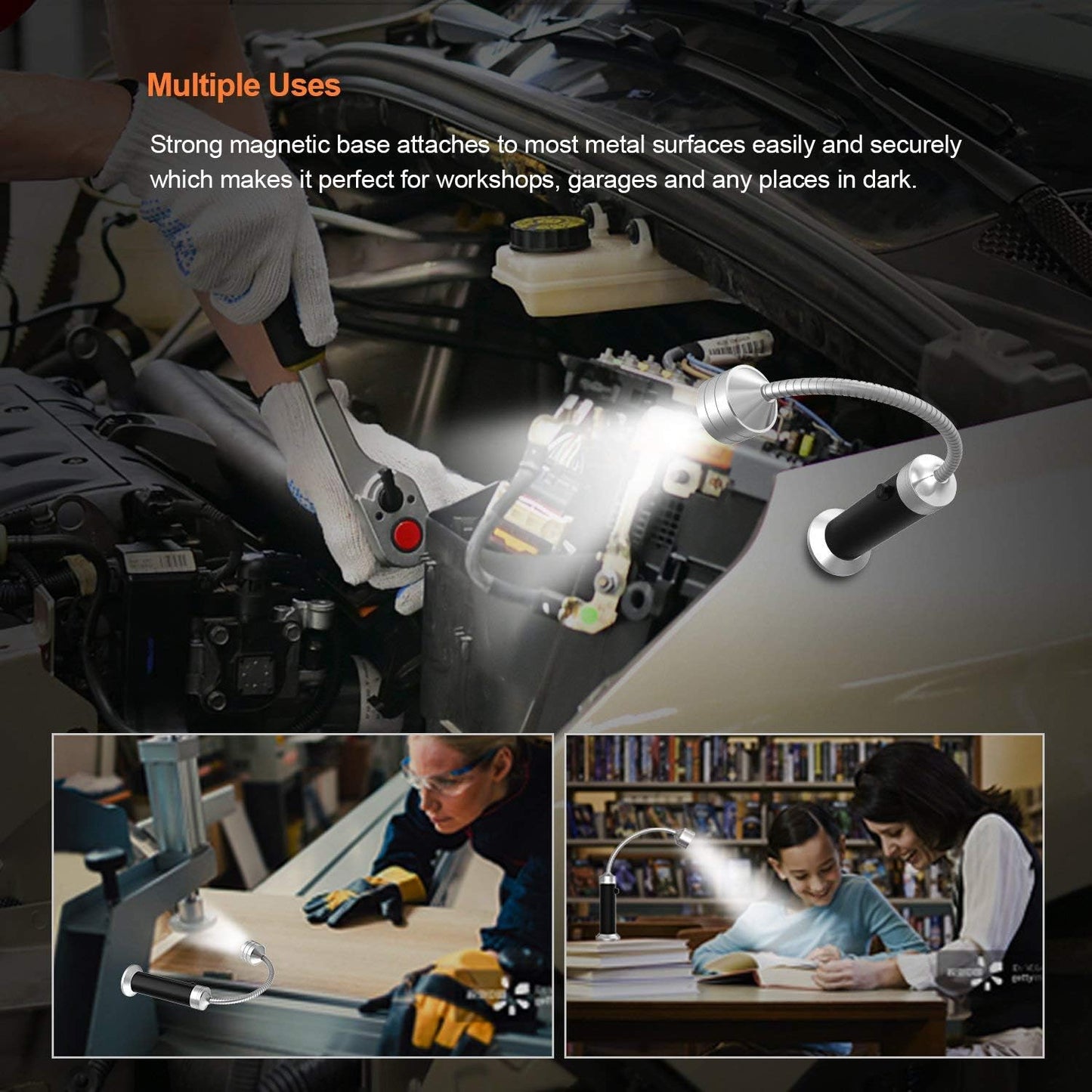 Barbecue Grill Light Grilling Accessories for Outdoor, BBQ Magnetic LED Lights Flexible Gooseneck Weather Resistant, Men Dad Gifts Batteries Included 2 Pack (Black)