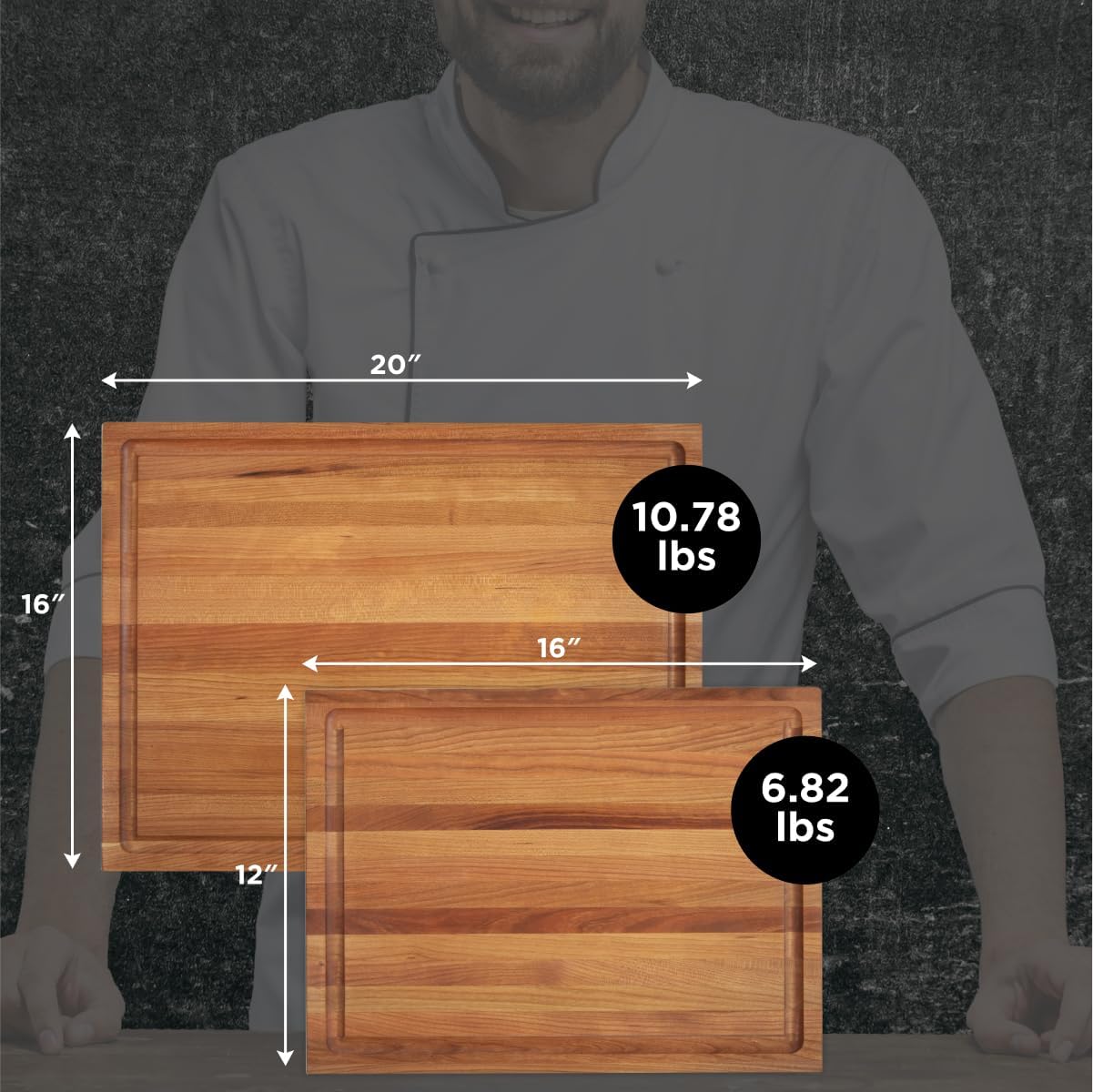Medium Wood Cutting Board from American Cherry - A Reversible Butcher Block That Comes with Juice Groove for Cutting Meat and Juicy Veggies Easily - Cherry Chopping Board - 16x12x1.5 inches