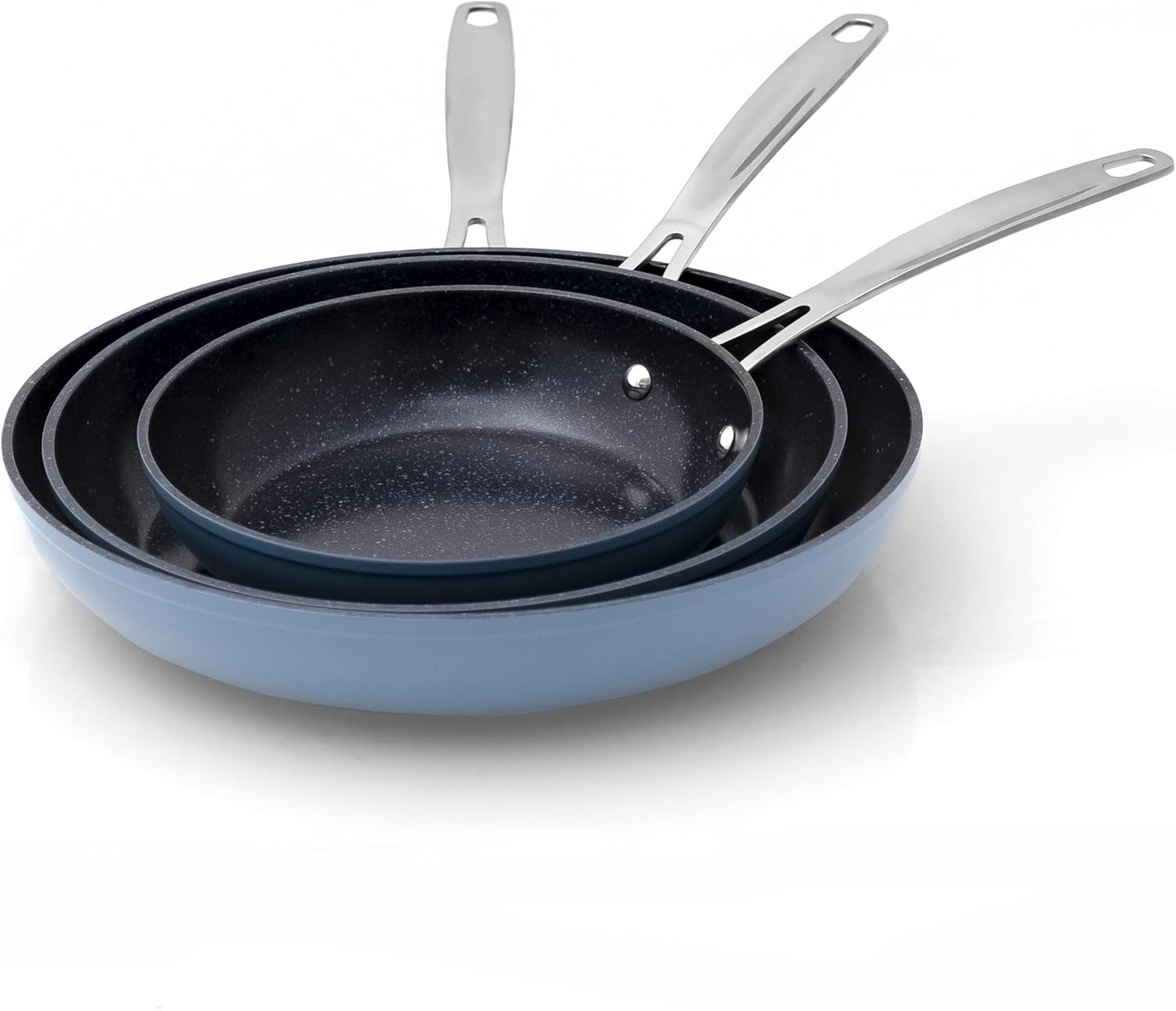 Nuwave 3-Piece Fry Pan Set, 8”, 10”, 12” Forged Lightweight, G10 Healthy Duralon Blue Ceramic Ultra Non-Stick, Induction-Ready & Works on All Cooktops, Ergonomic Stay-Cool Handles