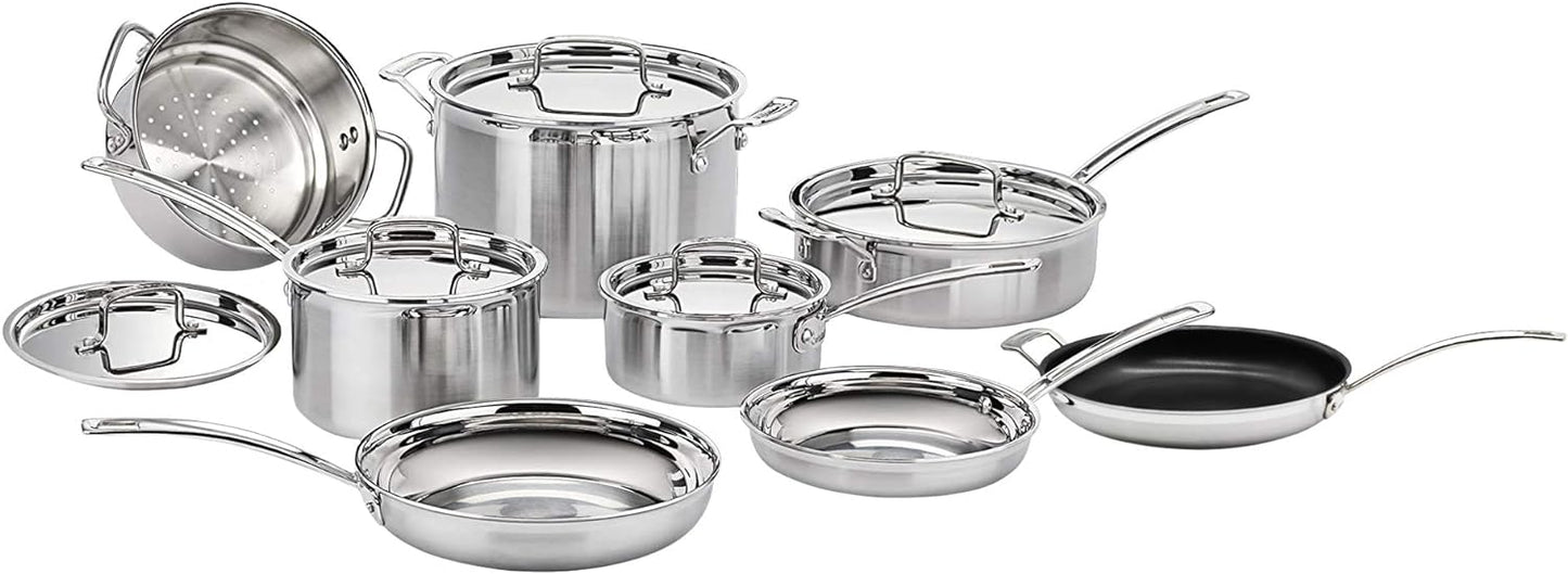 Cuisinart 13 Piece Cookware Set, MultiClad Pro Triple Ply, Silver, MCP-13N