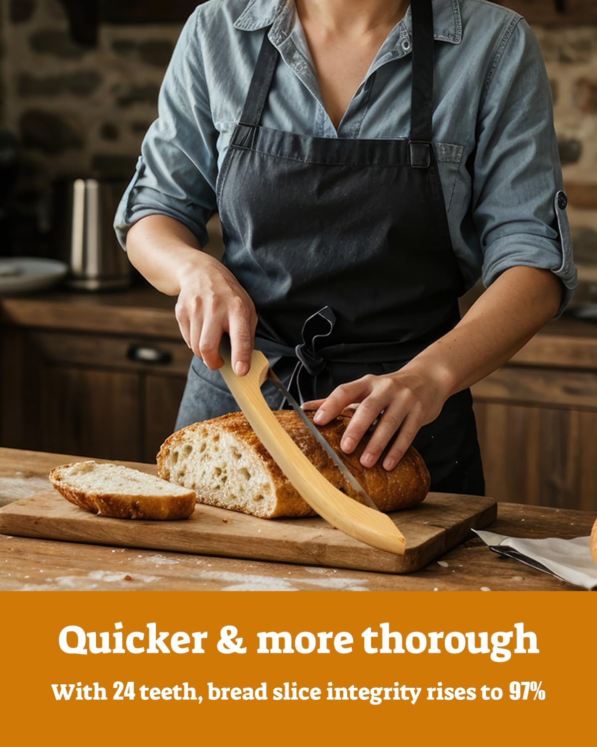 16.5” Bread slicer for Homemade Bread, Serrated Bread Knife for homemade bread with Bow Design, Premium Bread Knife, Bread Slicer, Bread Cutter for Bagels, Baguettes, Natural Wood